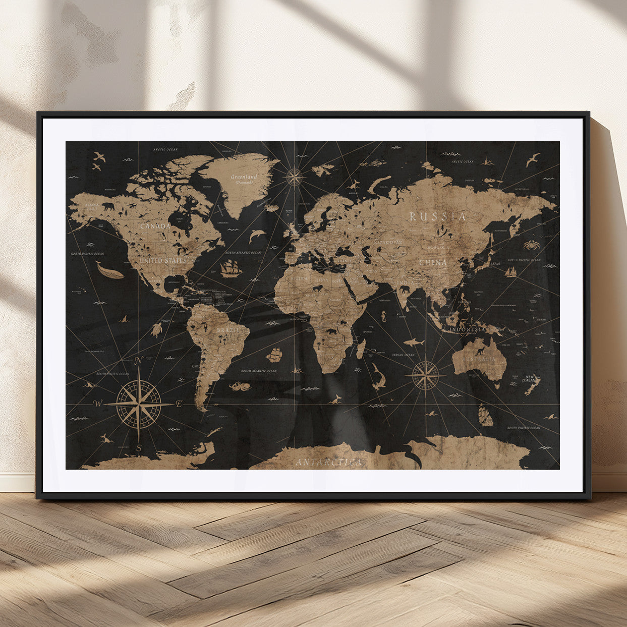 61023-MGC-FP-36x24_Black-World Map Canvas Print – Framed Wall Art for Home Decor