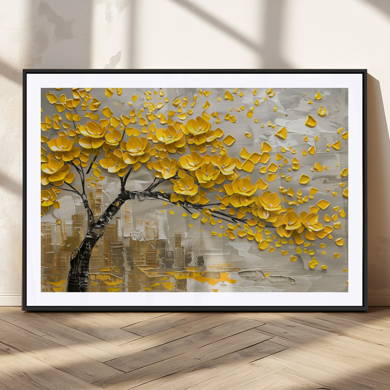 MGC-FP-36x24 - Yellow Blossom Tree Canvas Wall Art - Floral Abstract Modern Contemporary Artwork for Living Room or