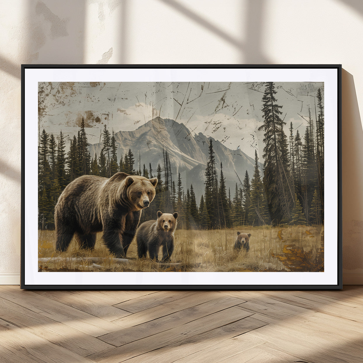MGC-FP-36x24 - Rustic Grizzly 399 Bear Family Wall Art Canvas Print