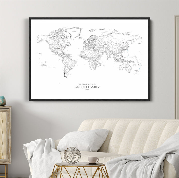 Personalized World Map Wall Art Canvas Print - Custom Push Pin Travel Map Canvas - Framed Map Print for Travel Lover Gift