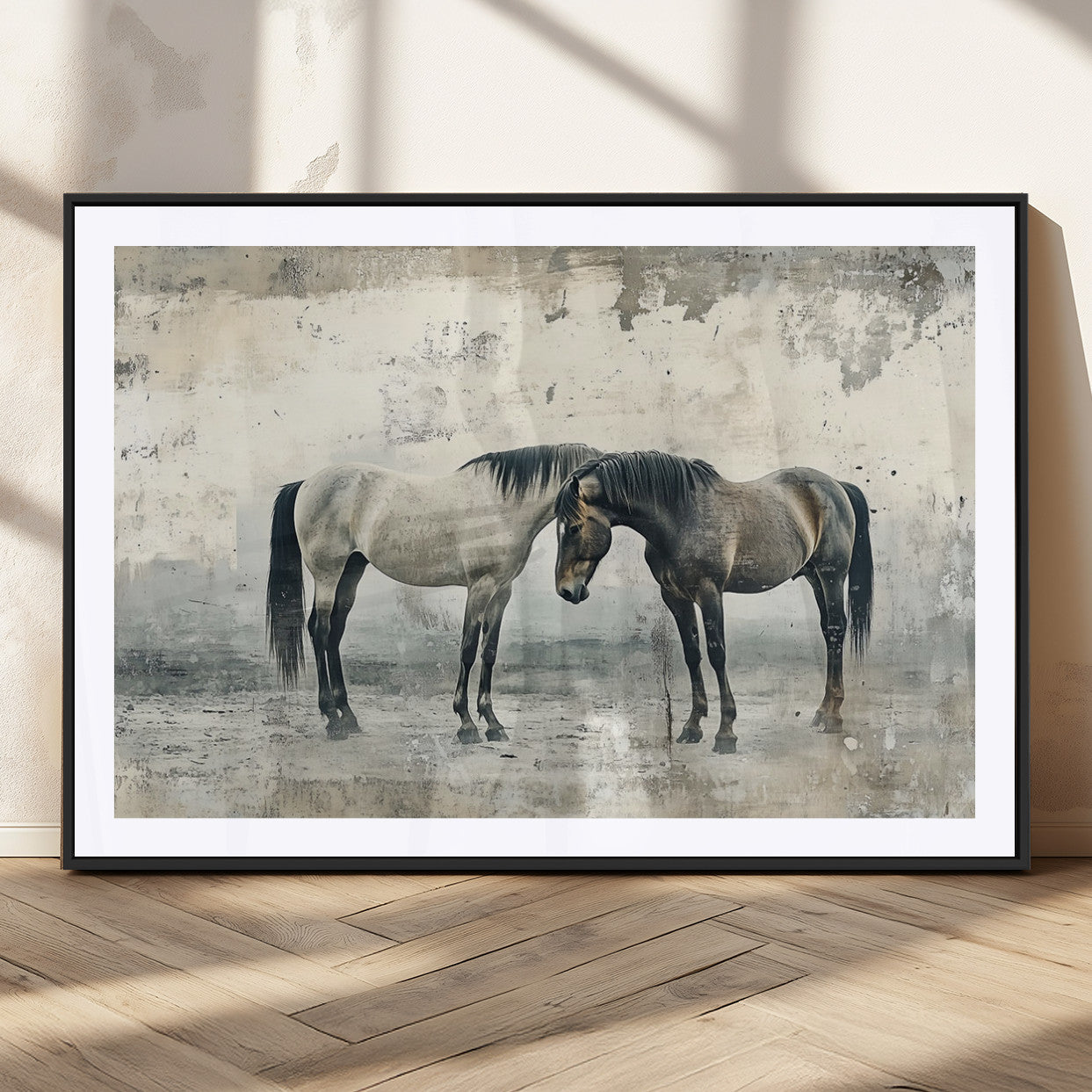 MGC-FP-36x24 - Chines Style Majestic Horses Wall Art | Ready to Hang and Framed Triptych Print | Western Farmhouse