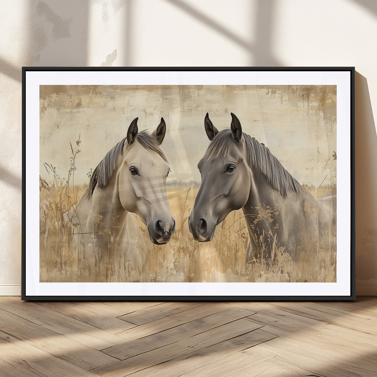 MGC-FP-36x24 - Chines Ink Style Grunge Horses Wall Art Canvas Print