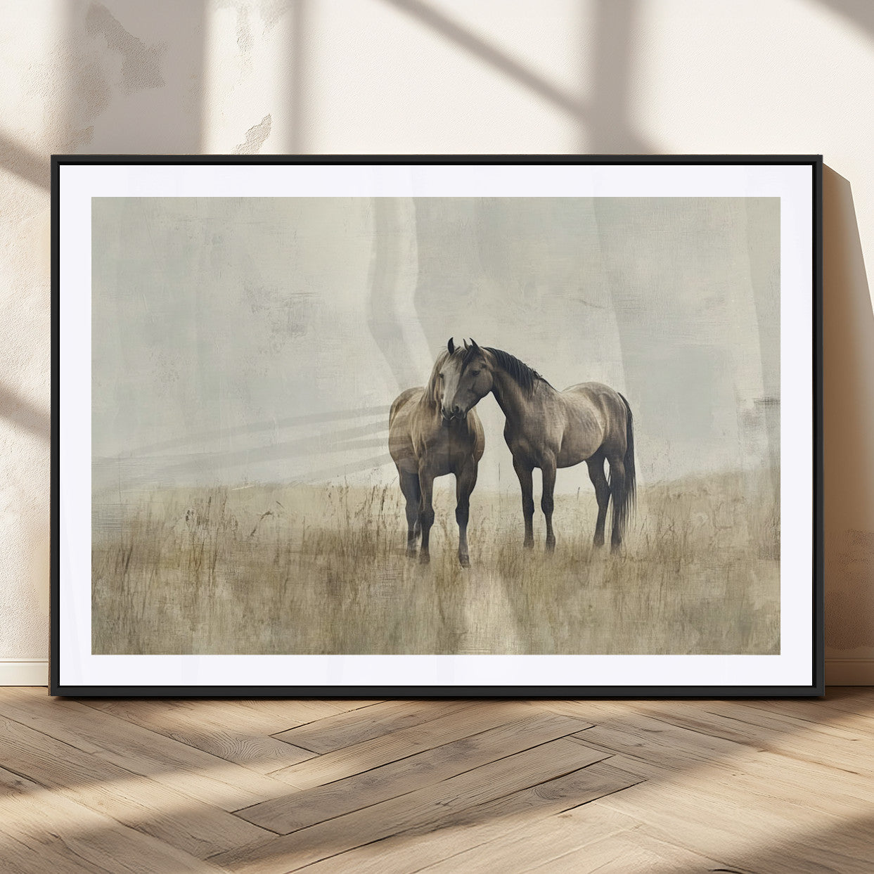 MGC-FP-36x24 - Chines Style Grunge Horses Wall Art Canvas Print