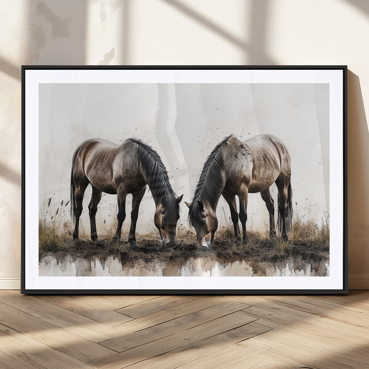 MGC-FP-36x24 - Chines Ink Style Horses Wall Art Canvas Print