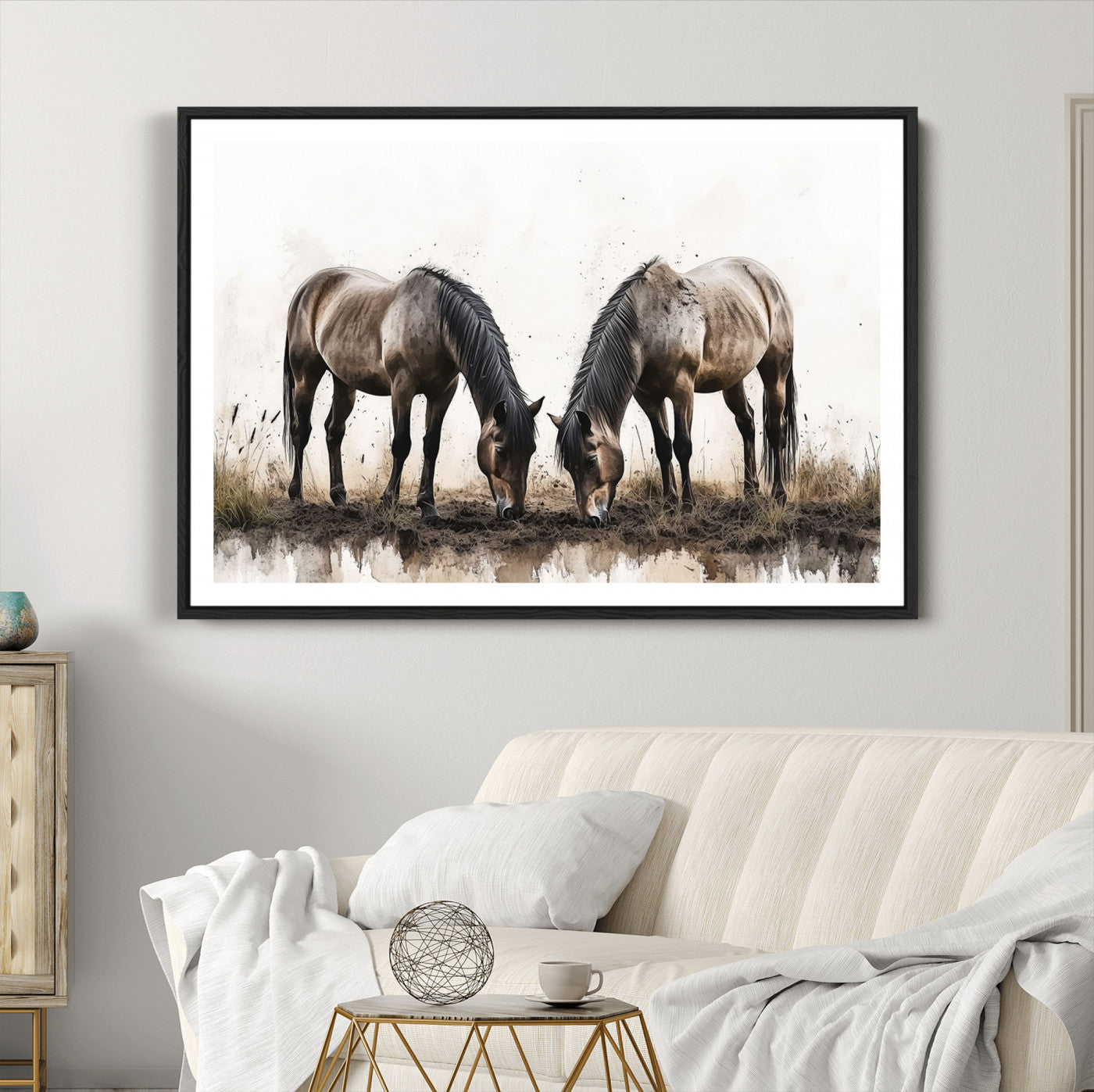 71729-MGC-FP-36x24_Black-Chines Ink Style Horses Wall Art Canvas Print