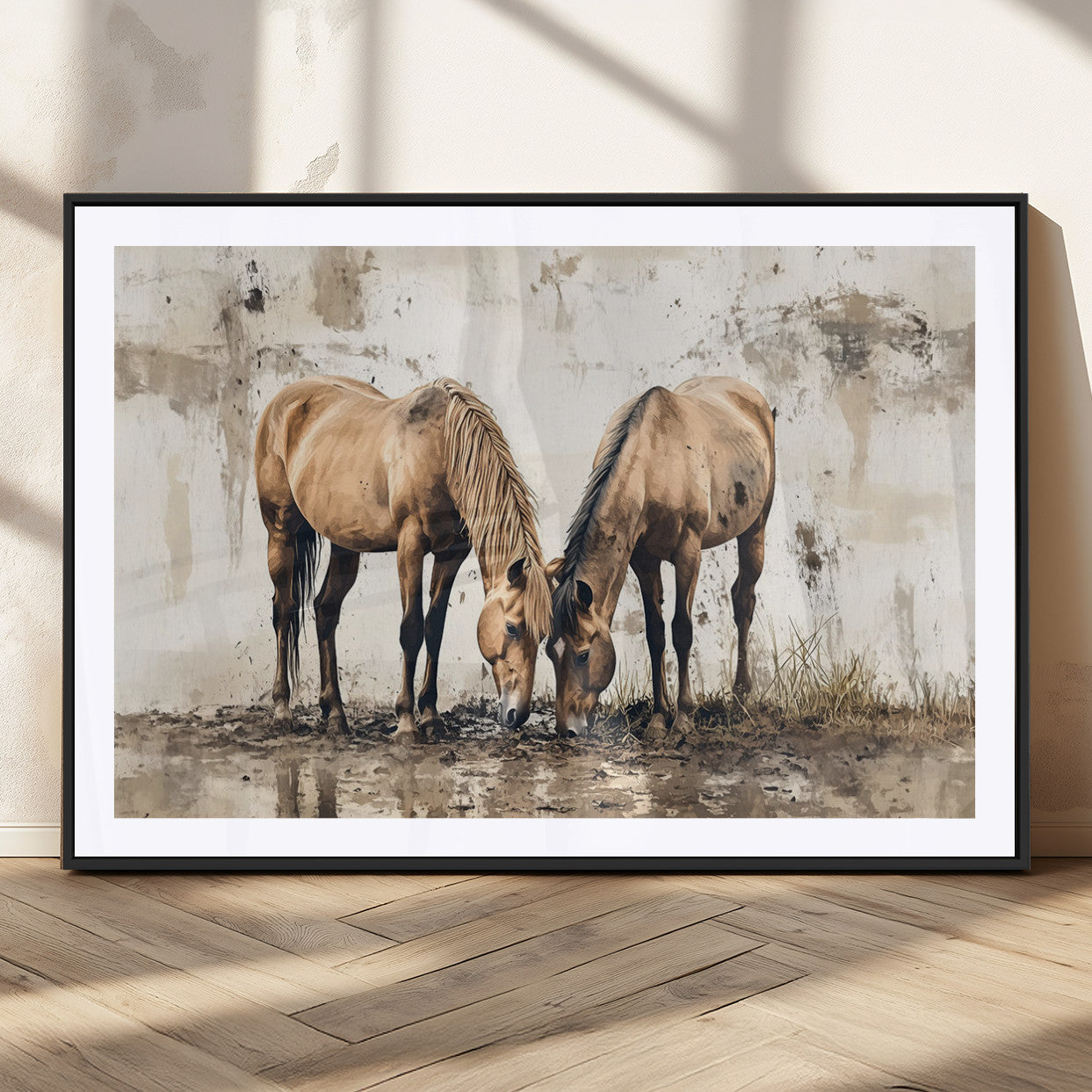 MGC-FP-36x24 - Vintage Horses Wall Art | Ready to Hang and Framed Triptych | Western Farmhouse Wall Decor for