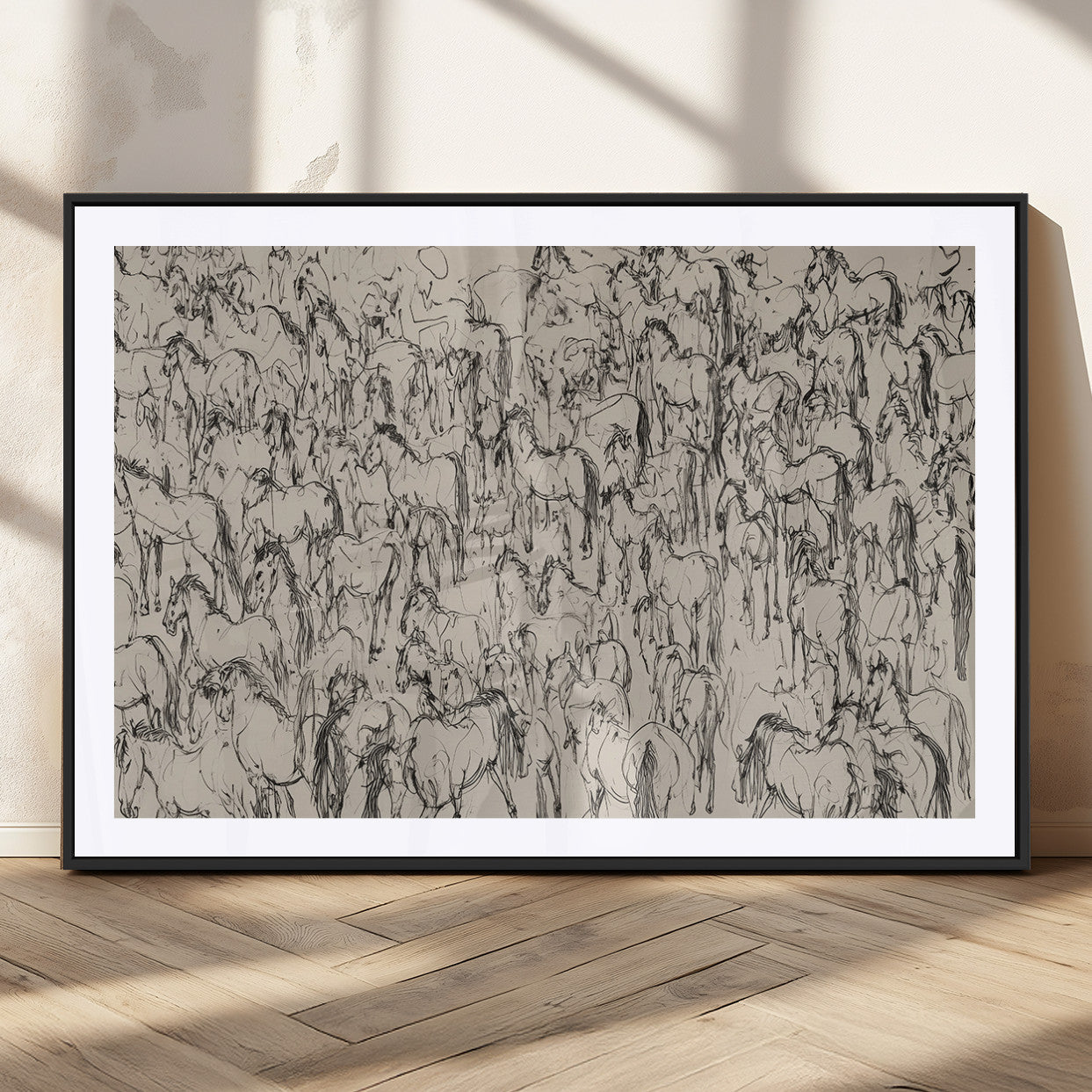 25718-MGC-FP-36x24_Black-Abstract Horse Sketch Wall Art | Ready to Hang and Framed | Farmhouse Wall Decor for Living Room or