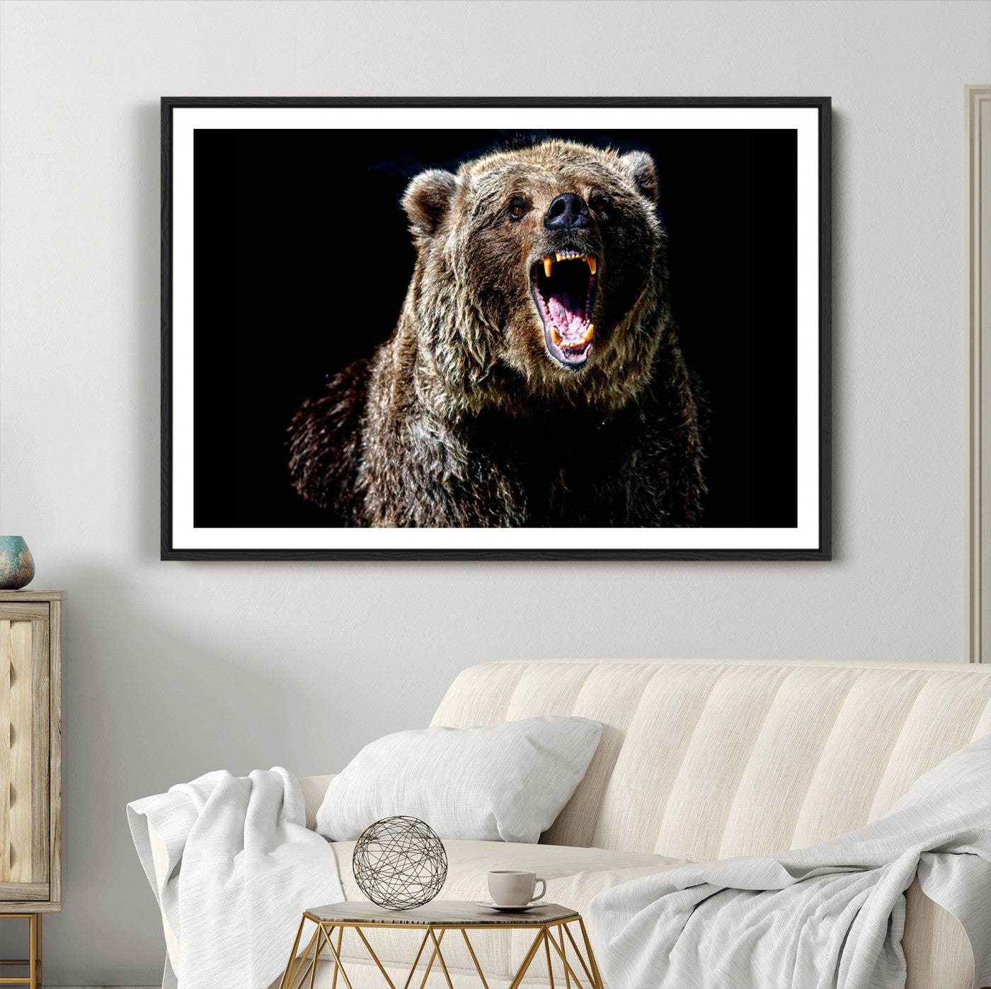 17625-MGC-FP-36x24_Black-Grizzly Bear Canvas Print | Wildlife Wall Art for Cabin Decor | Ready to Hang Framed