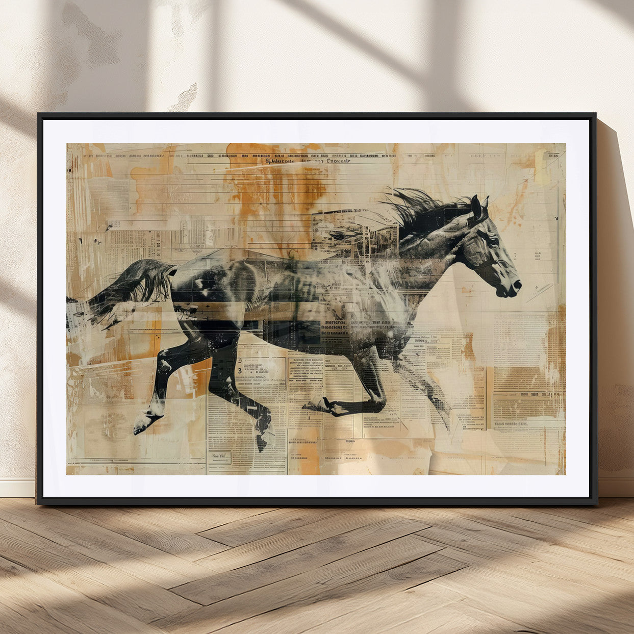 MGC-FP-36x24 - Chines Style Running Horse Western Wall Art | Farmhouse Wall Decor | Ready to Hang Framed Canvas