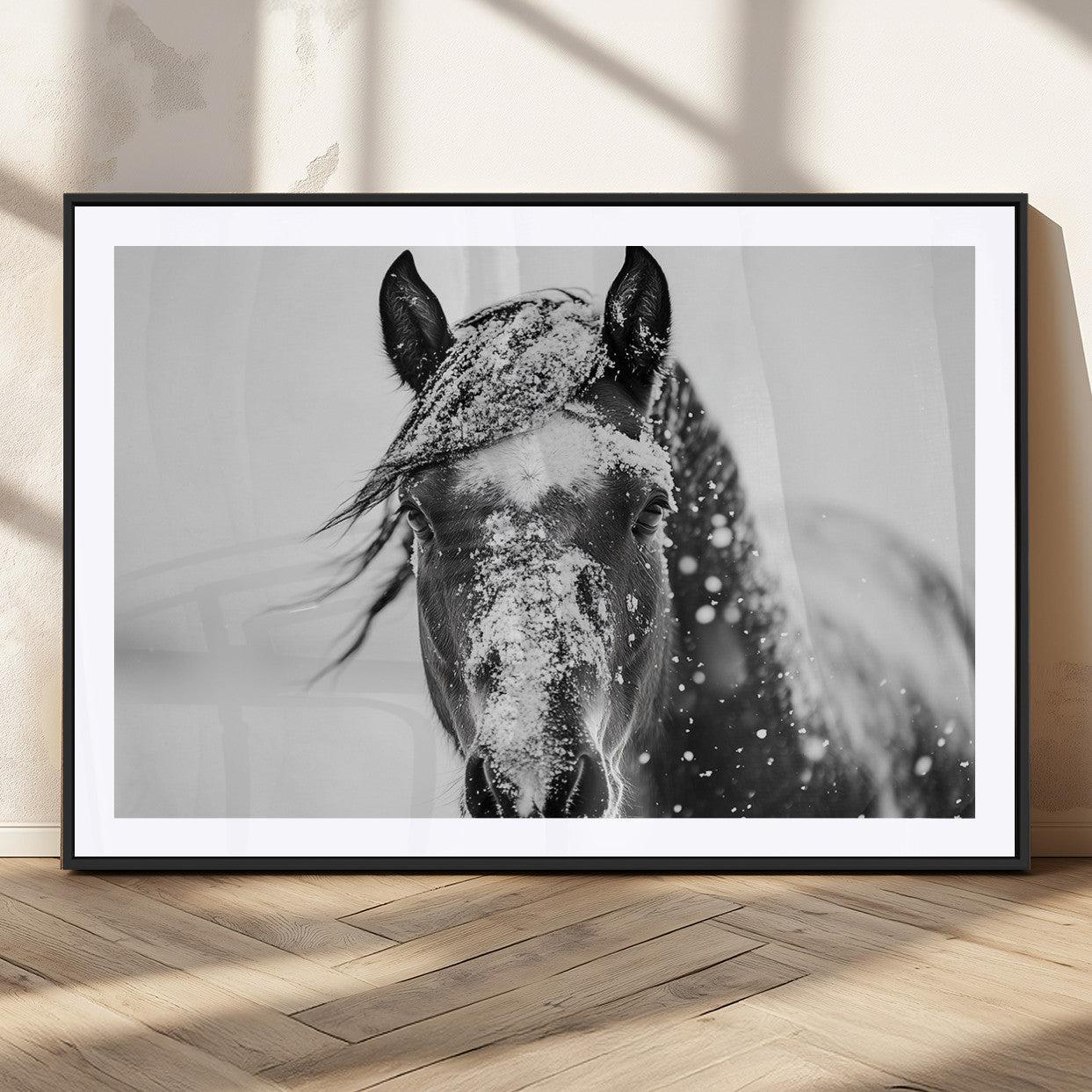 MGC-FP-36x24 - Western Wall Art | Black and White Winter Horse Wall Art | Ready to Hang and Framed | Farmhouse and