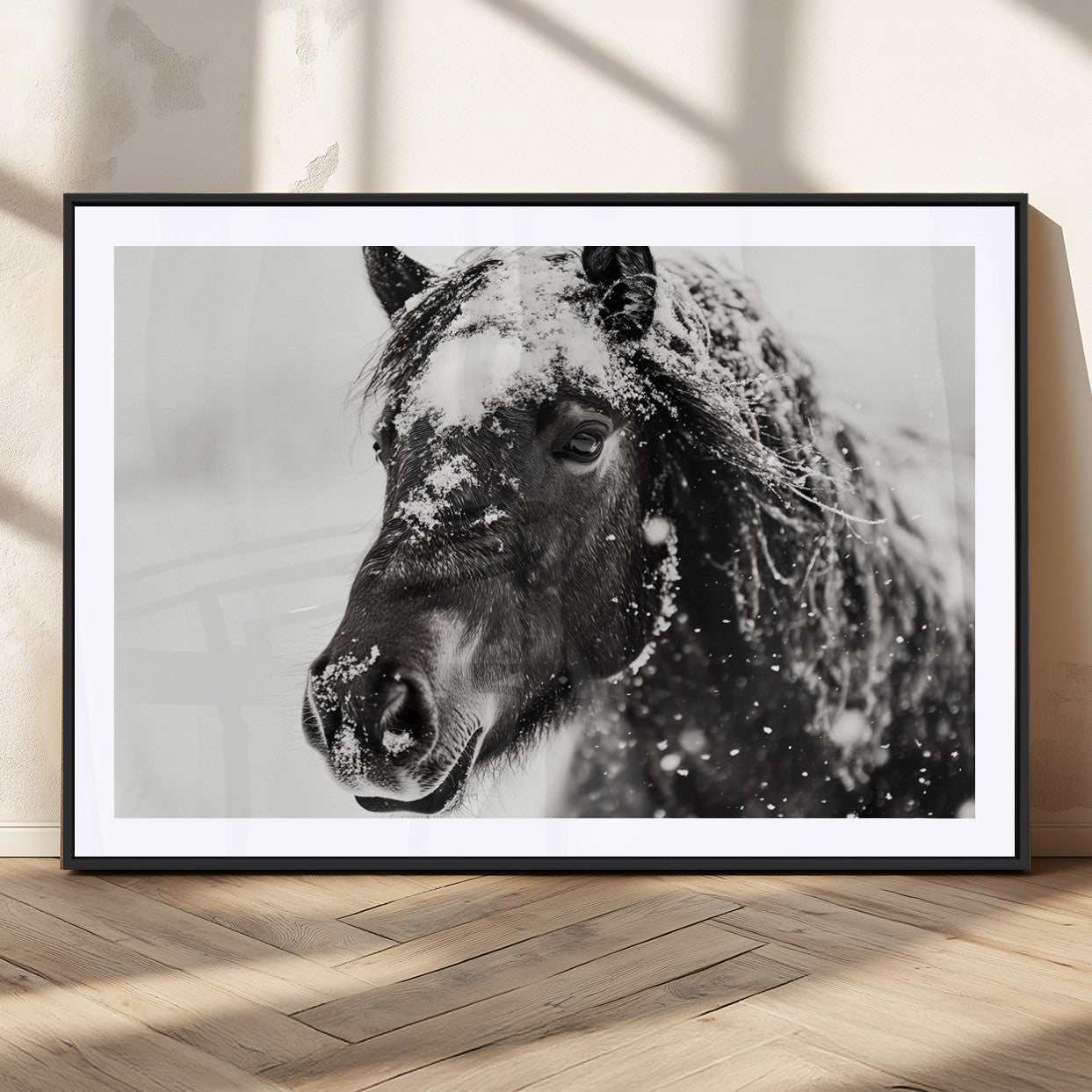 MGC-FP-36x24 - Framed Black and White Horse Wall Art | Ready to Hang and Framed | Farmhouse and Western Wall Decor