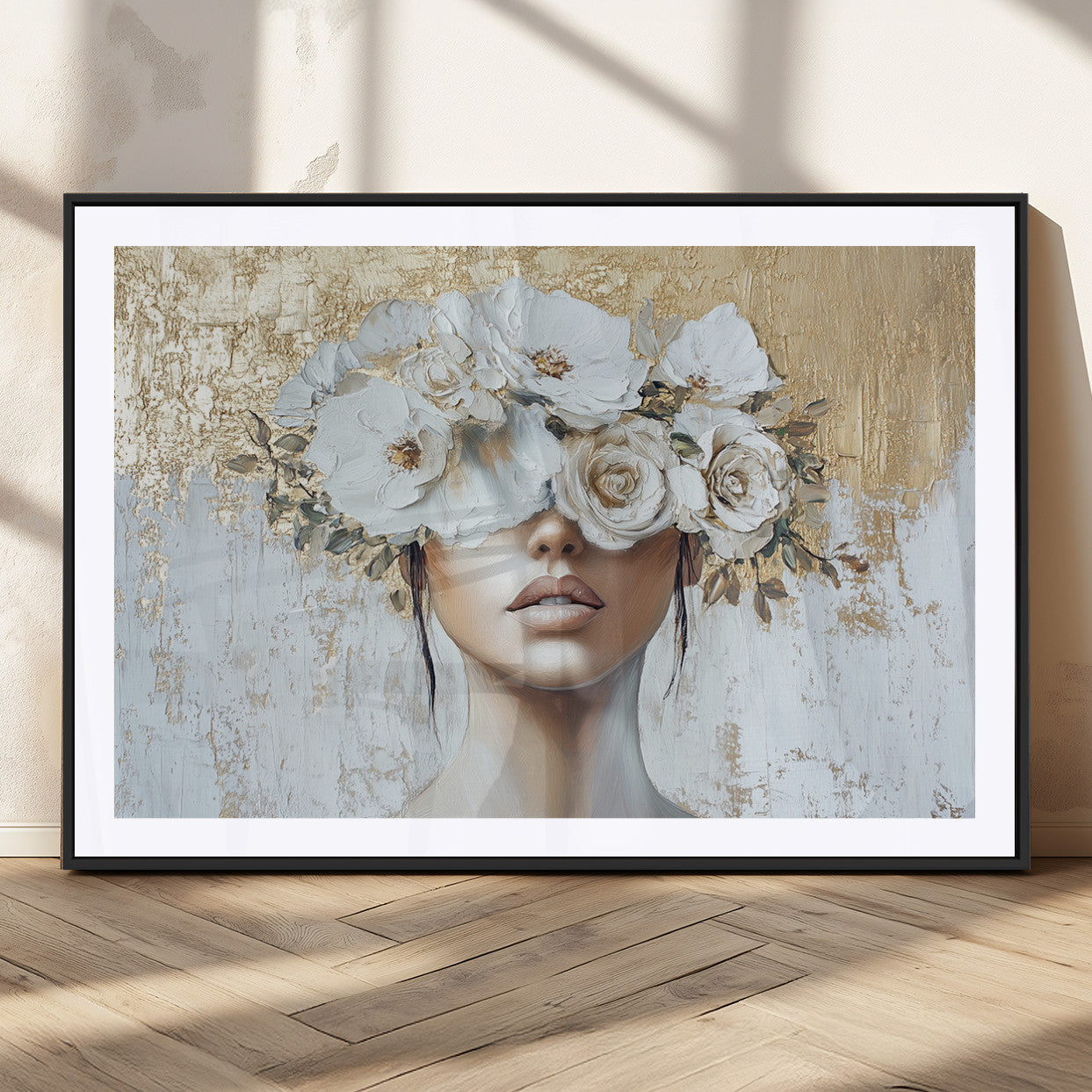 MGC-FP-36x24 - Golden Petal Wall Art - Canvas Print Flower Head Woman Painting Floral Woman Portrait Wall Decor,