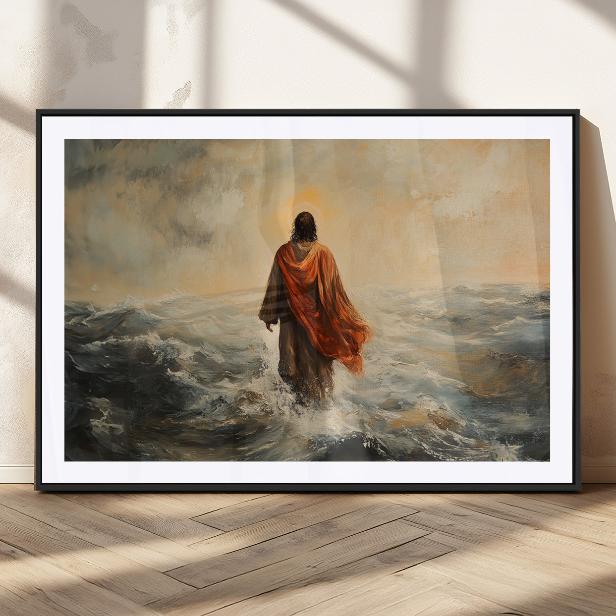 MGC-FP-36x24 - Jesus Walking on Water, Christian Wall Art, Jesus Christ Walking on Oil Painting Style Print