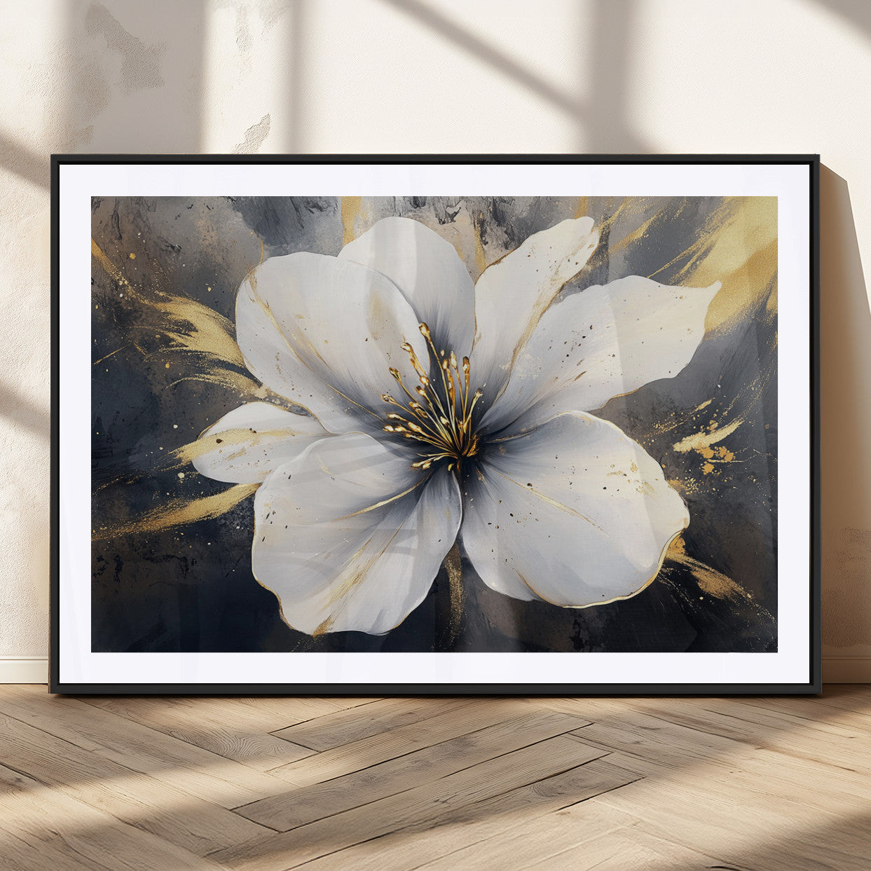 MGC-FP-36x24 - White Flower Wall Art Canvas Print | Ready to Hang | Abstract Floral Wall Decor | Elegant Bloom