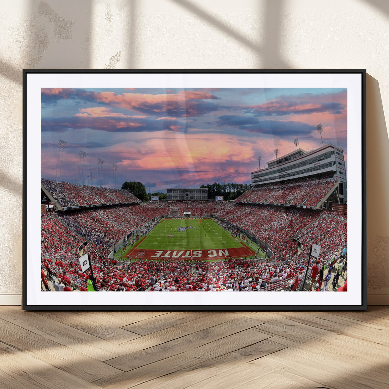 MGC-FP-36x24 - Carter-Finley Stadium Art Sunset Game Triple Canvas Wall Art - NC State Wolfpack Football Match