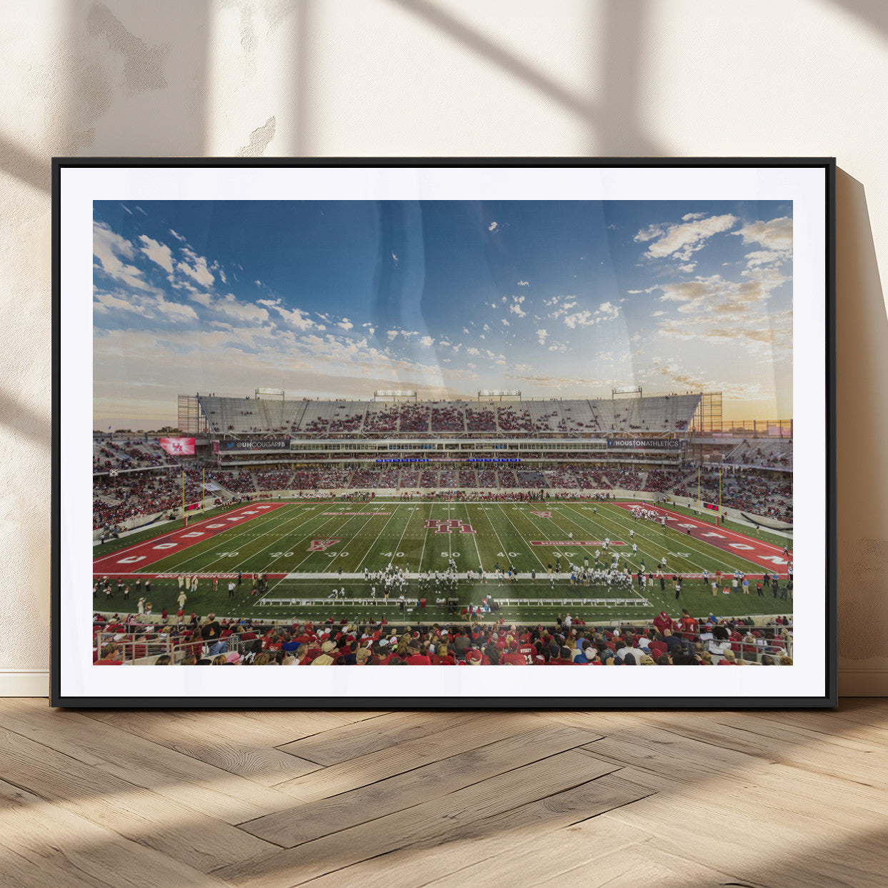 MGC-FP-36x24 - Framed Houston Cougars Football Team Print - Houston TDECU Stadium Wall Art Canvas Print