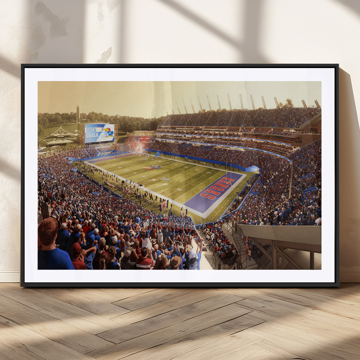 MGC-FP-36x24 - University of Kansas Jayhawks Football Team Print - Lawrence Kansas Memorial Stadium Wall Art Canvas
