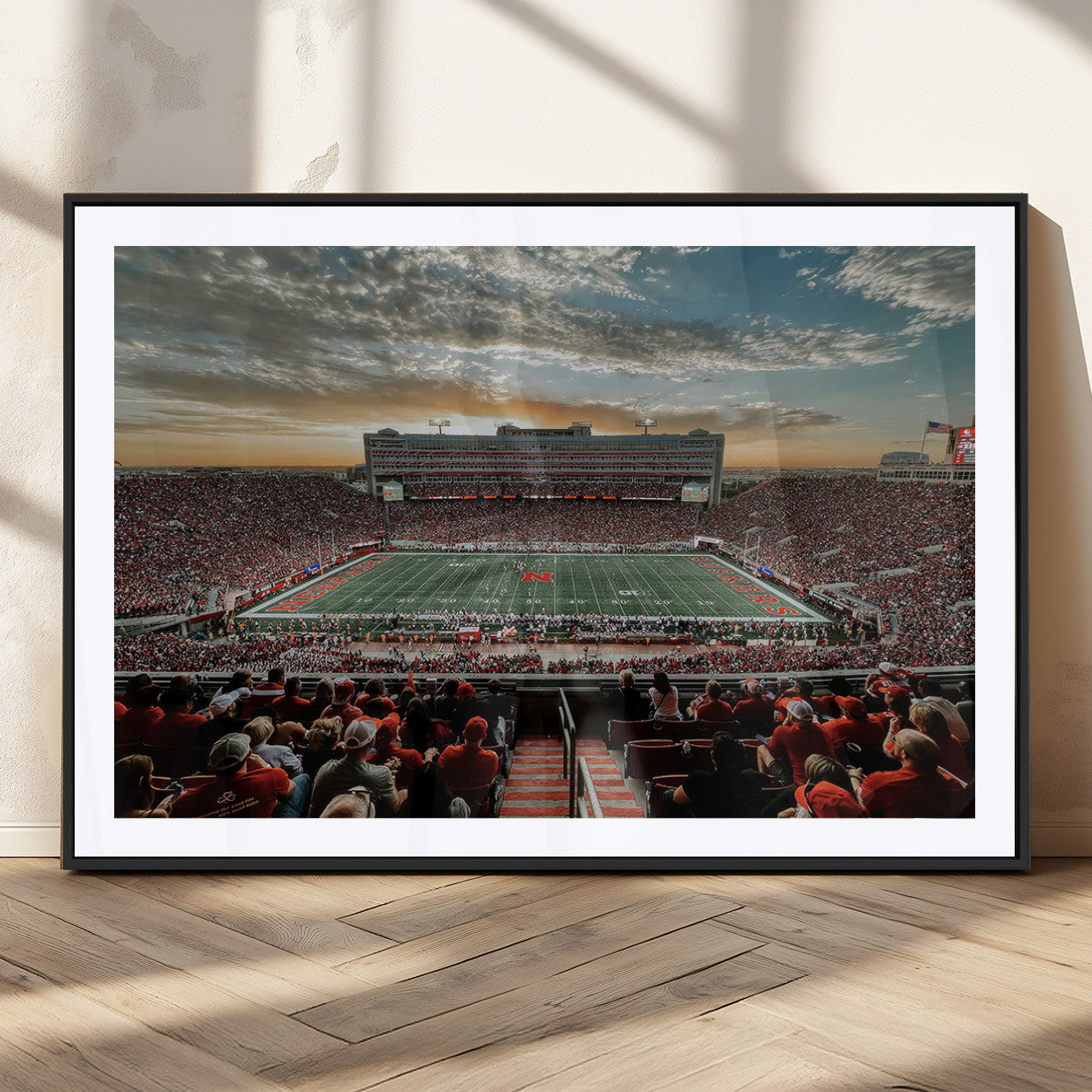 MGC-FP-36x24 - University of Nebraska Cornhuskers Football Team Print - Lincoln Memorial Stadium Art Canvas Print
