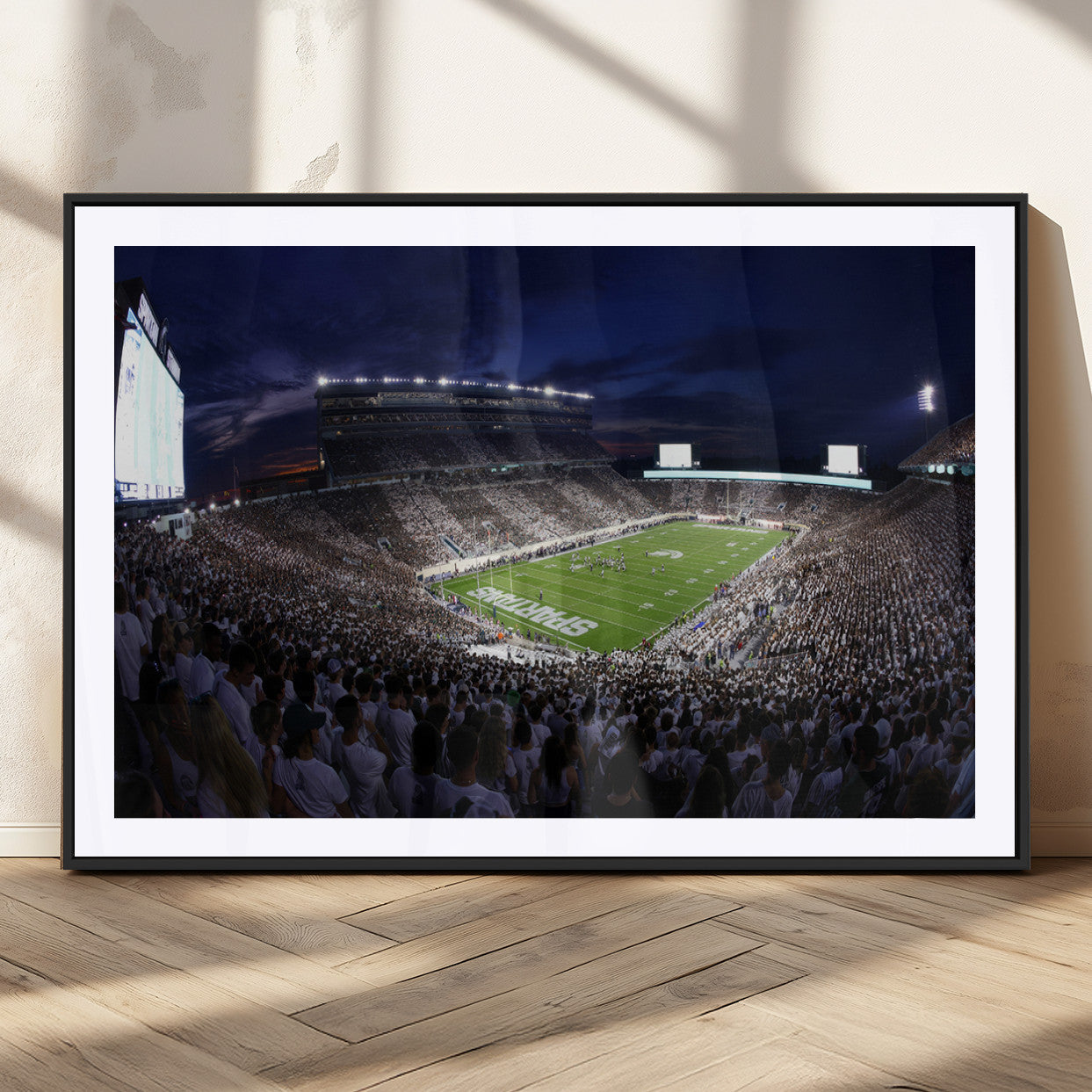 MGC-FP-36x24 - Michigan State Spartans Canvas, Framed Football Team Print - East Lansing Spartan Stadium Wall Art