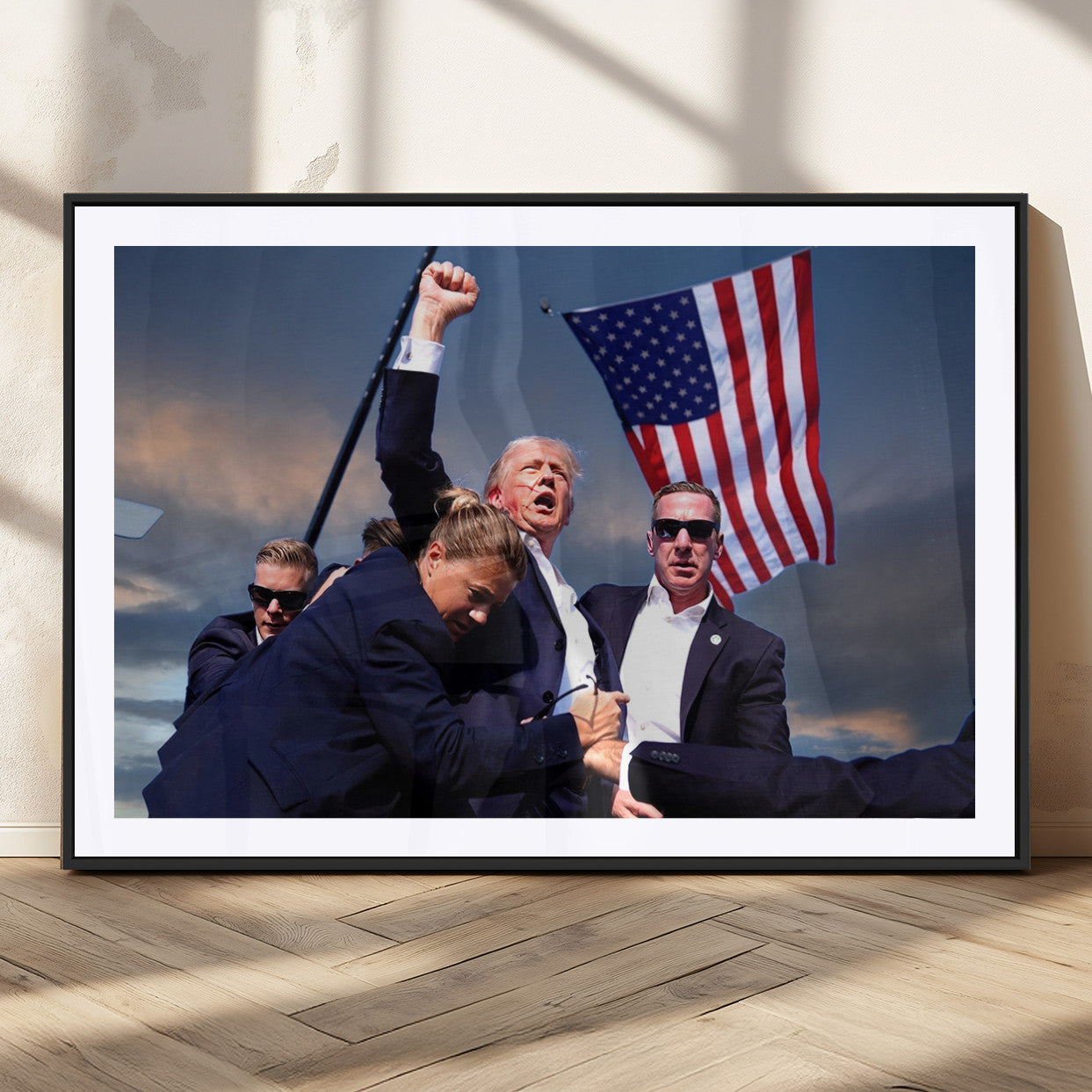MGC-FP-36x24 - Donald Trump Assassination Attempt Wall Art Print, Trump Historic Footage - Iconic Reaction by Trump