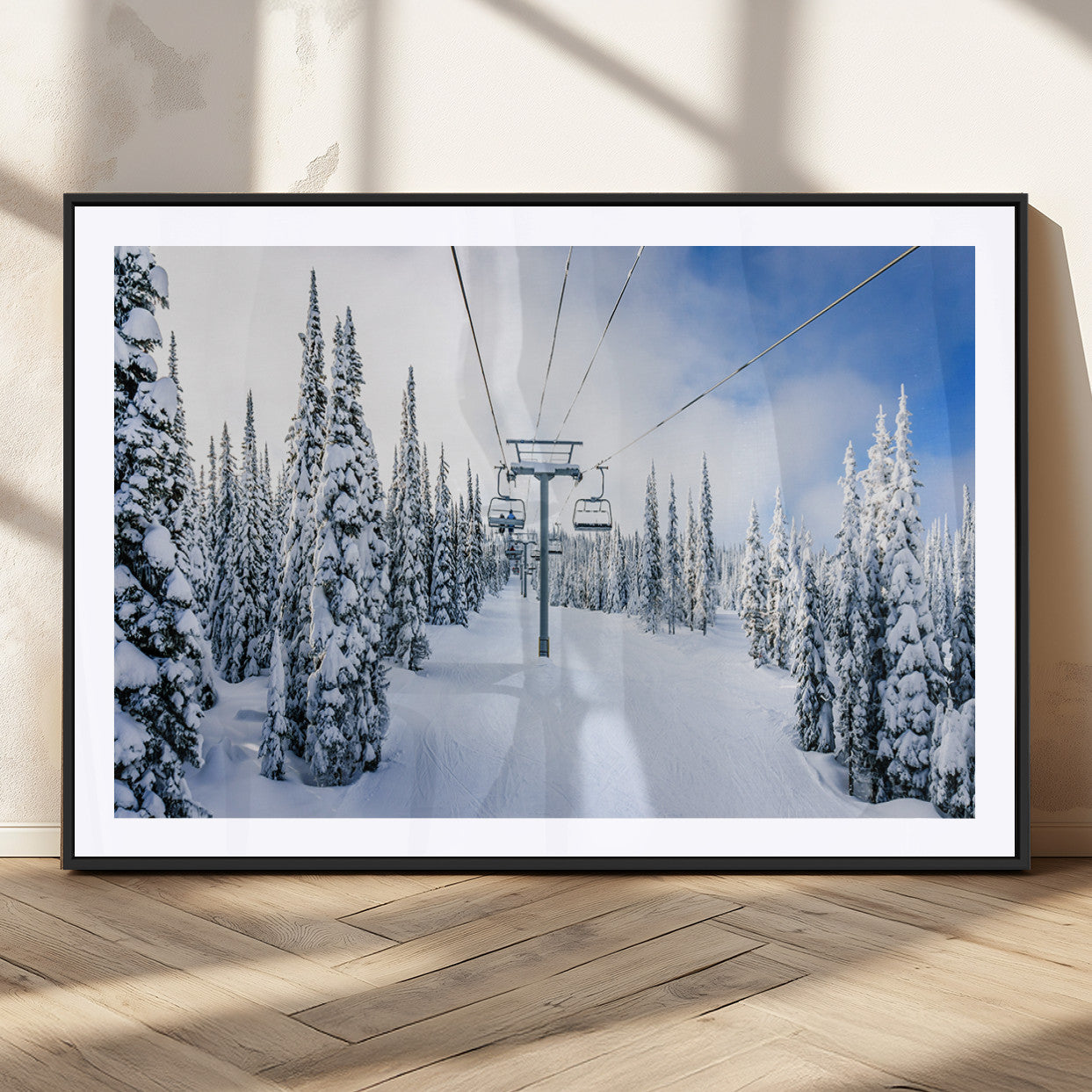 MGC-FP-36x24 - Winter Ski Lift Wall Art Print - Landscape Wall Art | Snowy Mountain Adventure | Perfect for Cabin