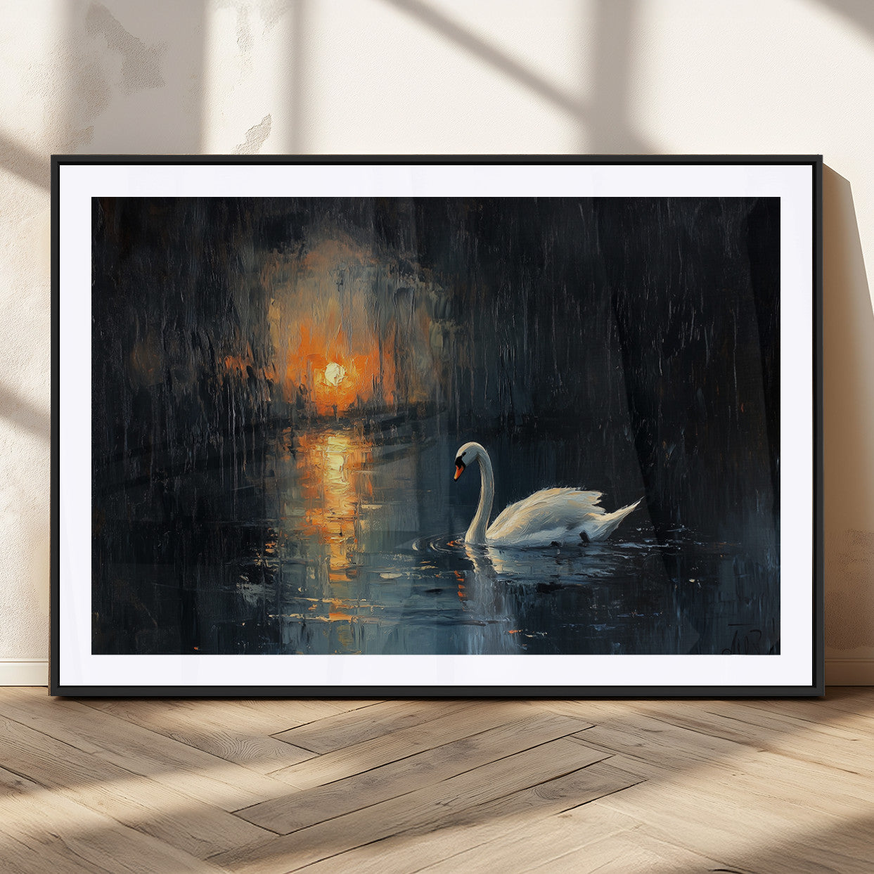 MGC-FP-36x24 - Abstract Swan on Water Wall Art Canvas Print - Elegant Nature Scene for Modern Home Decor