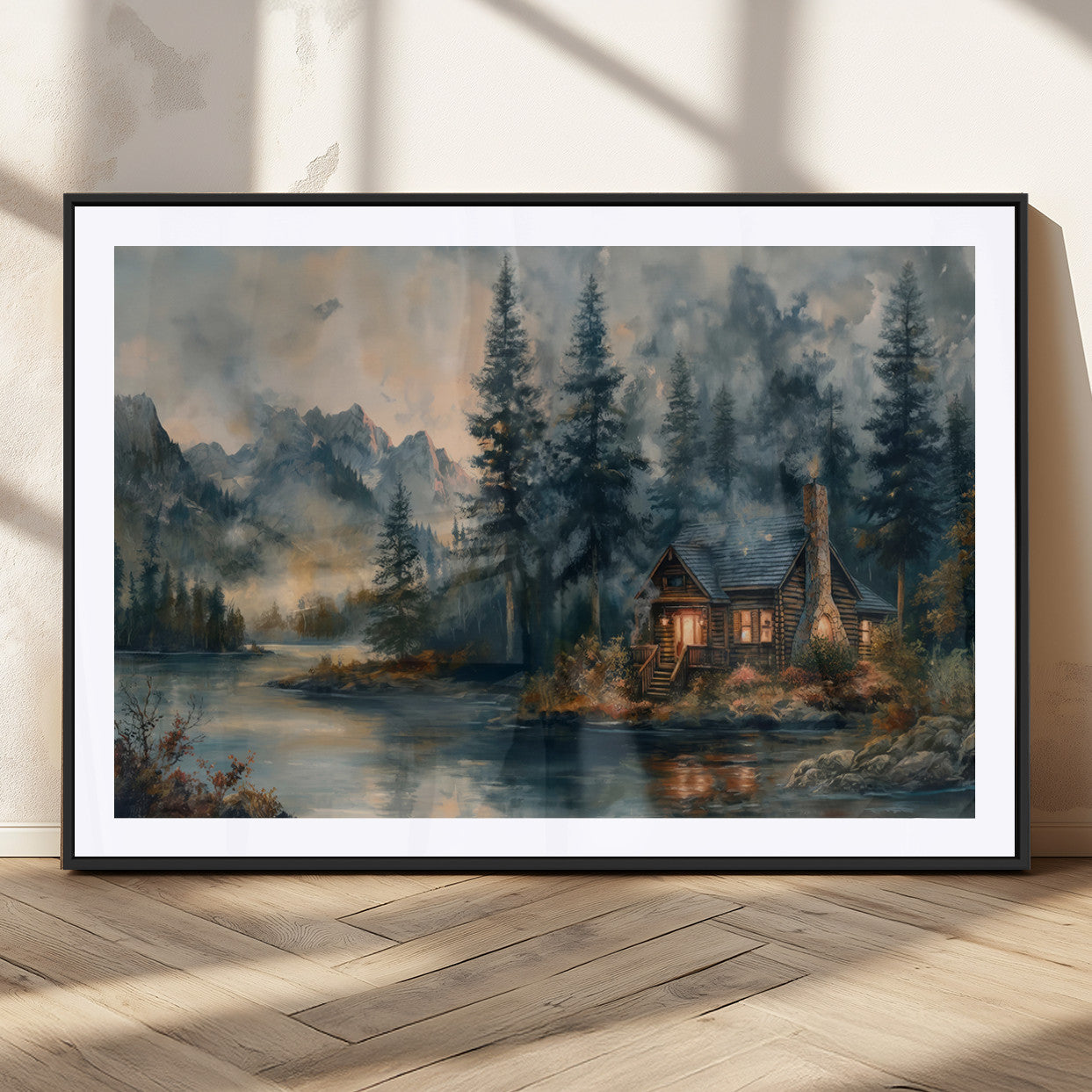 MGC-FP-36x24 - Rustic Cabin Woods Wall Art Print | Lake in a Forest Canvas Print | Cabin, Lodge, and Farmhouse