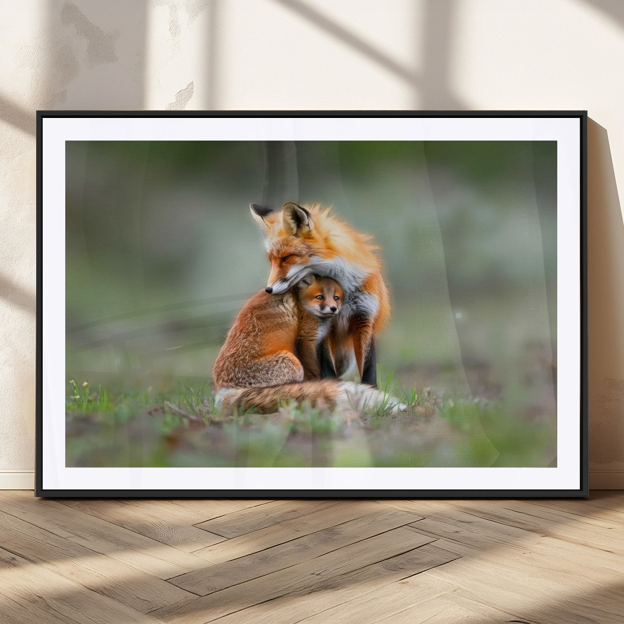 MGC-FP-36x24 - Heartwarming Fox and Baby Cub Wall Art | Ready to Hang Canvas Print of Foxes in Nature | Perfect for