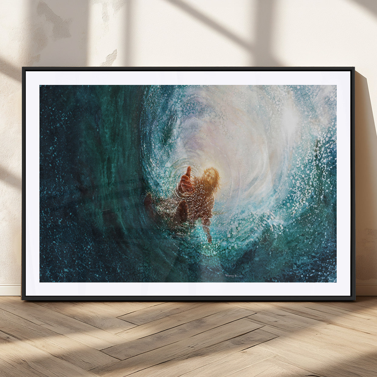 MGC-FP-36x24 - Powerful Jesus Canvas Print - Hand of Salvation, Inspirational Wall Art - Framed, Ready to Hang for