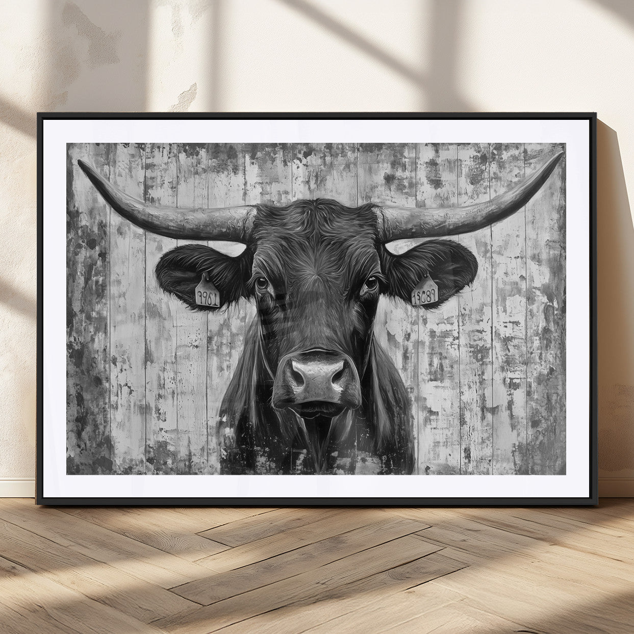 MGC-FP-36x24 - Abstract Longhorn Bull Wall Art Canvas Print - Rustic Texas Western Cow Artwork