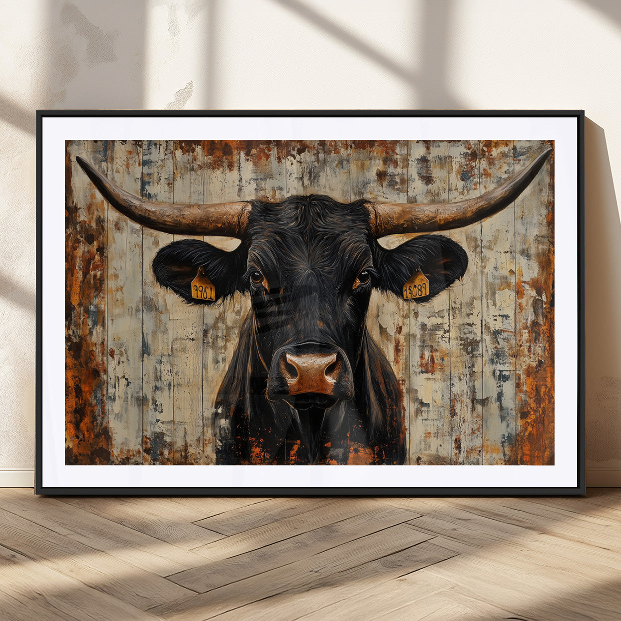 MGC-FP-36x24 - Rustic Texas Artwork Wall Art Canvas Print - Abstract Cow Longhorn Bull Wall Art Canvas Print