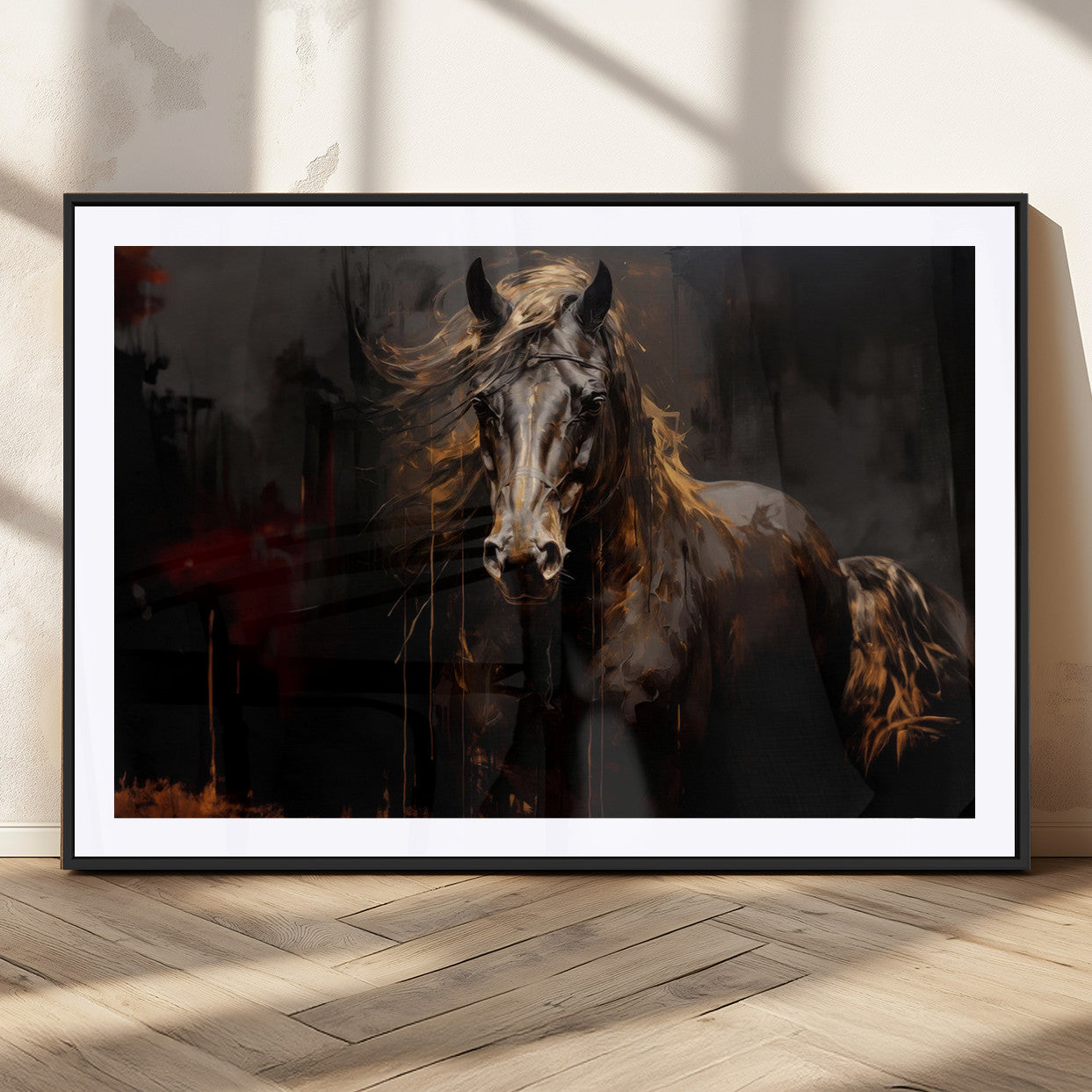 MGC-FP-36x24 - Abstract Black Horse Canvas Print for Farmhouse Wall Art | Abstract Equine Wall Art | Western Decor
