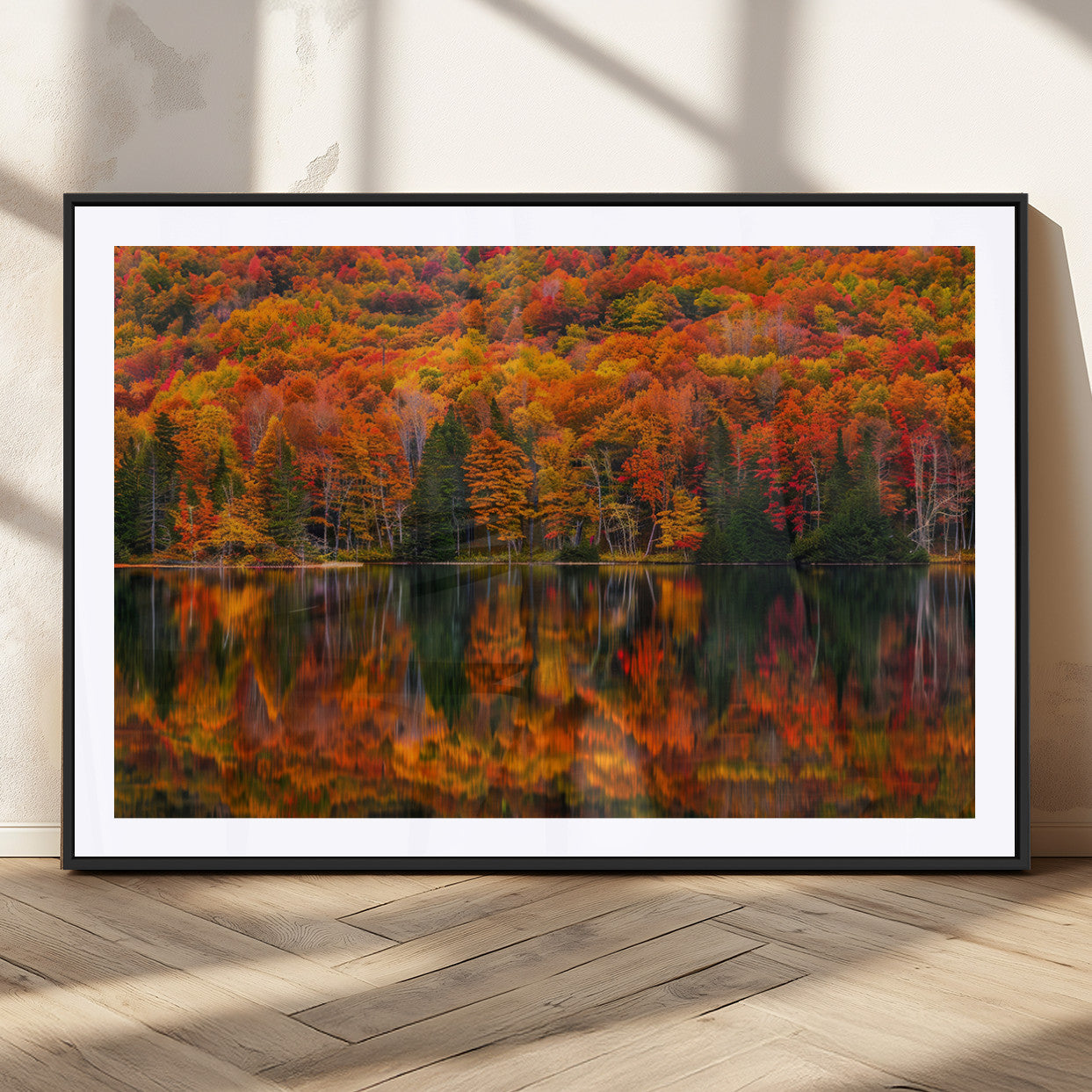 MGC-FP-36x24 - Fall Foliage Wall Art - Autumn Reflection Canvas Print, Stunning Fall Foliage Wall Art, Serene Lake