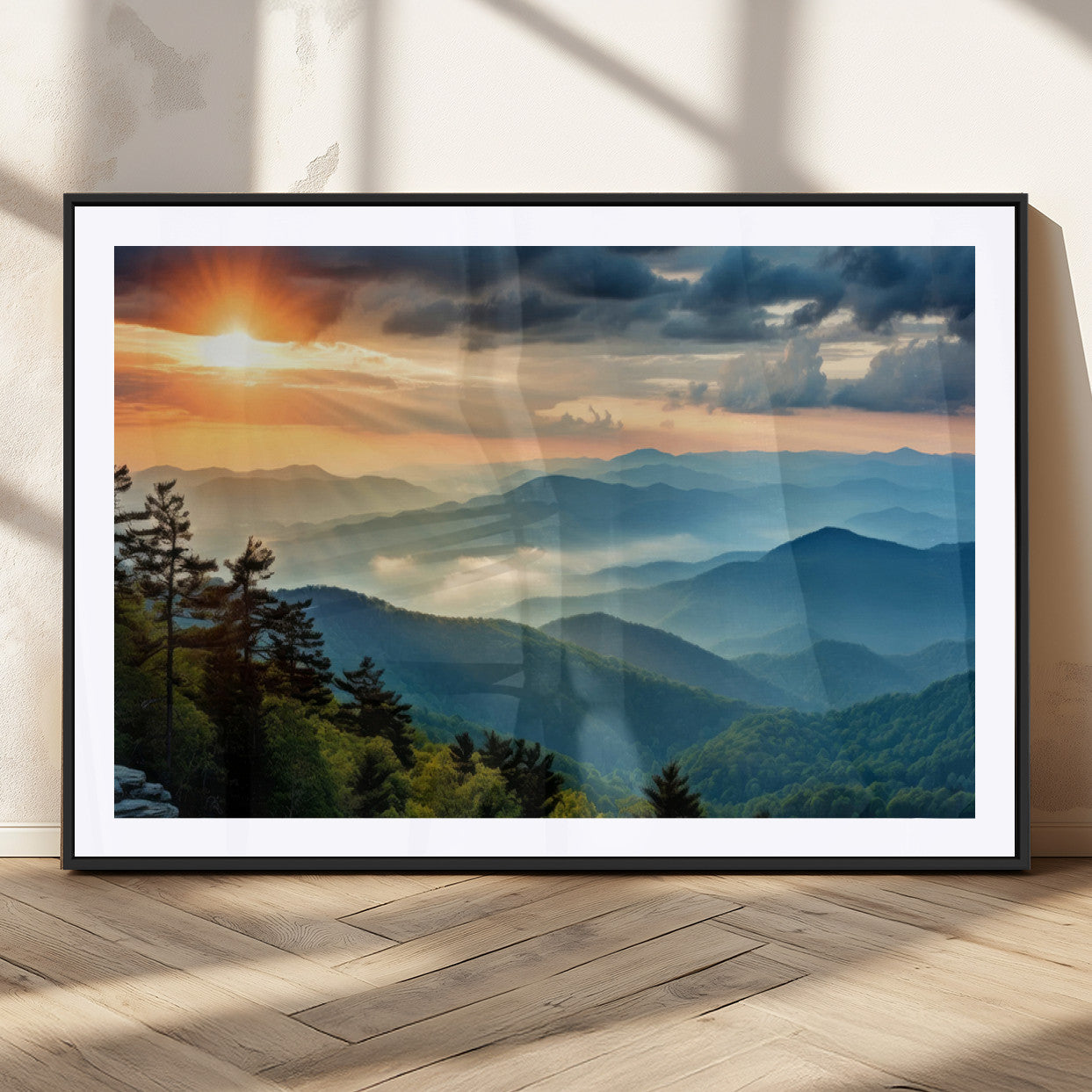 MGC-FP-36x24 - Sunrise Over Mountain Range Wall Art Canvas Print, Farmhouse Wall Decor, Cabin Wall Art