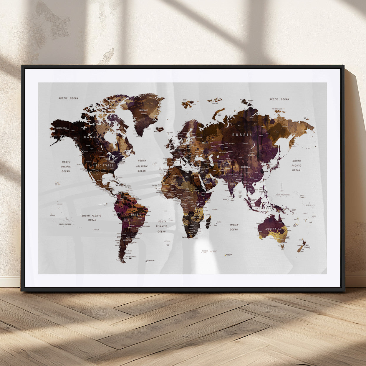MGC-FP-36x24 - Push Pin World Map Canvas Print – Framed Wall Art for Couples to Track Their Travels – Anniversary
