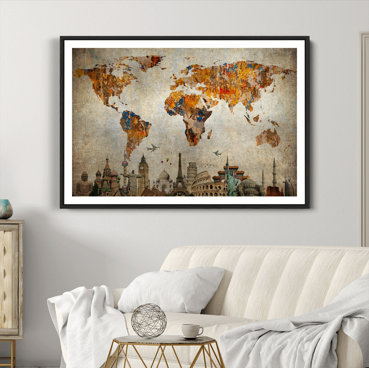 54918-MGC-FP-36x24_Black-Push Pin World Map Canvas Print – Framed Wall Art for Couples to Track Their Travels – Anniversary Gift or Home Adventure Decor