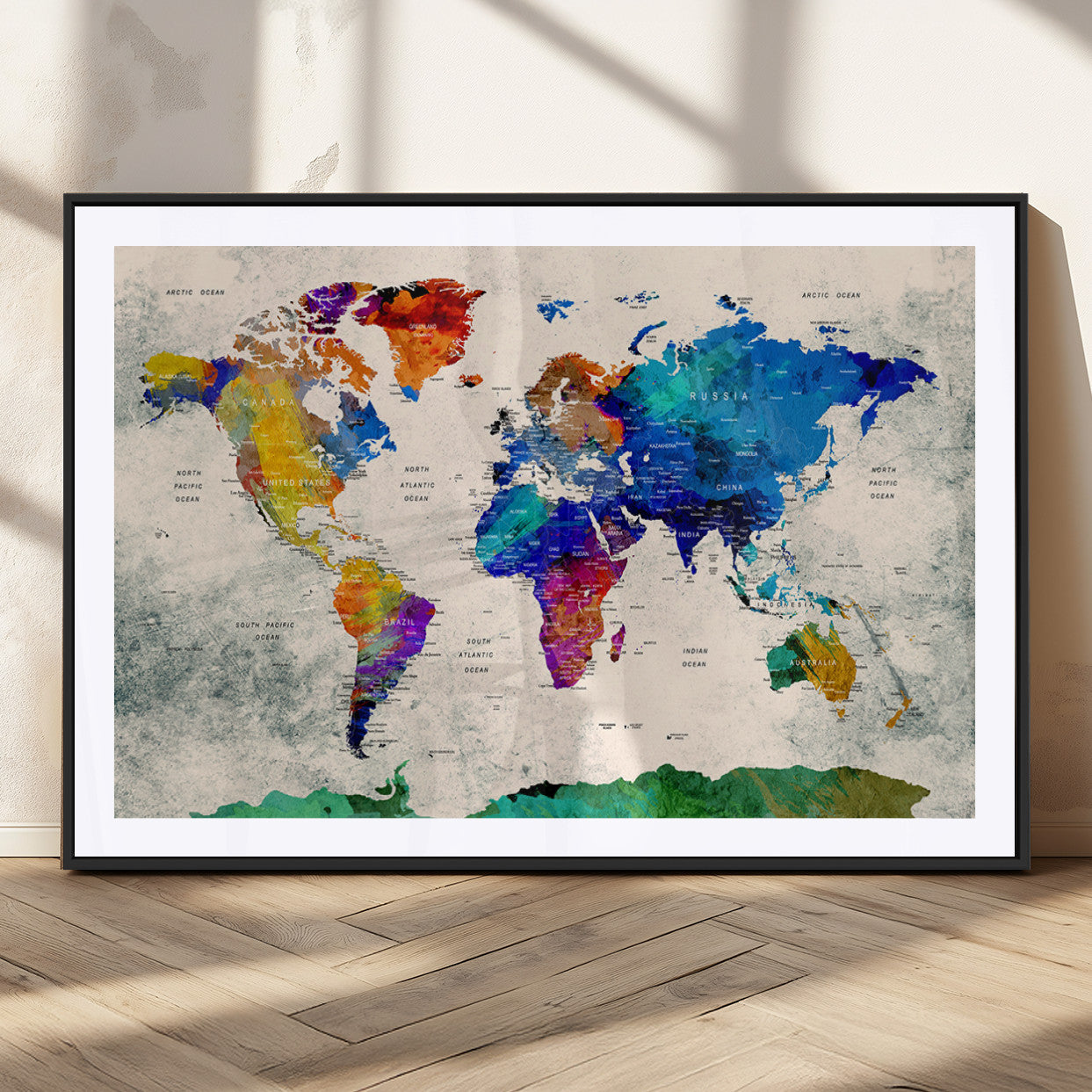 MGC-FP-36x24 - Push Pin World Map Canvas Print – Framed Wall Art for Couples to Track Their Travels – Anniversary