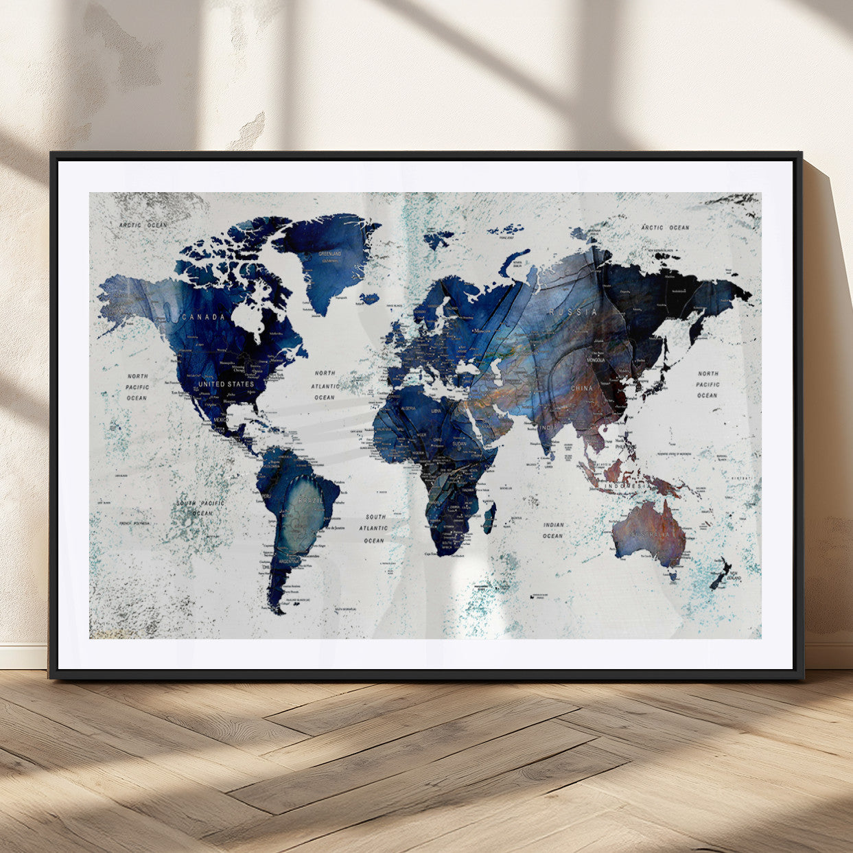 MGC-FP-36x24 - Push Pin World Map Canvas Print – Framed Wall Art for Couples to Track Their Travels – Anniversary