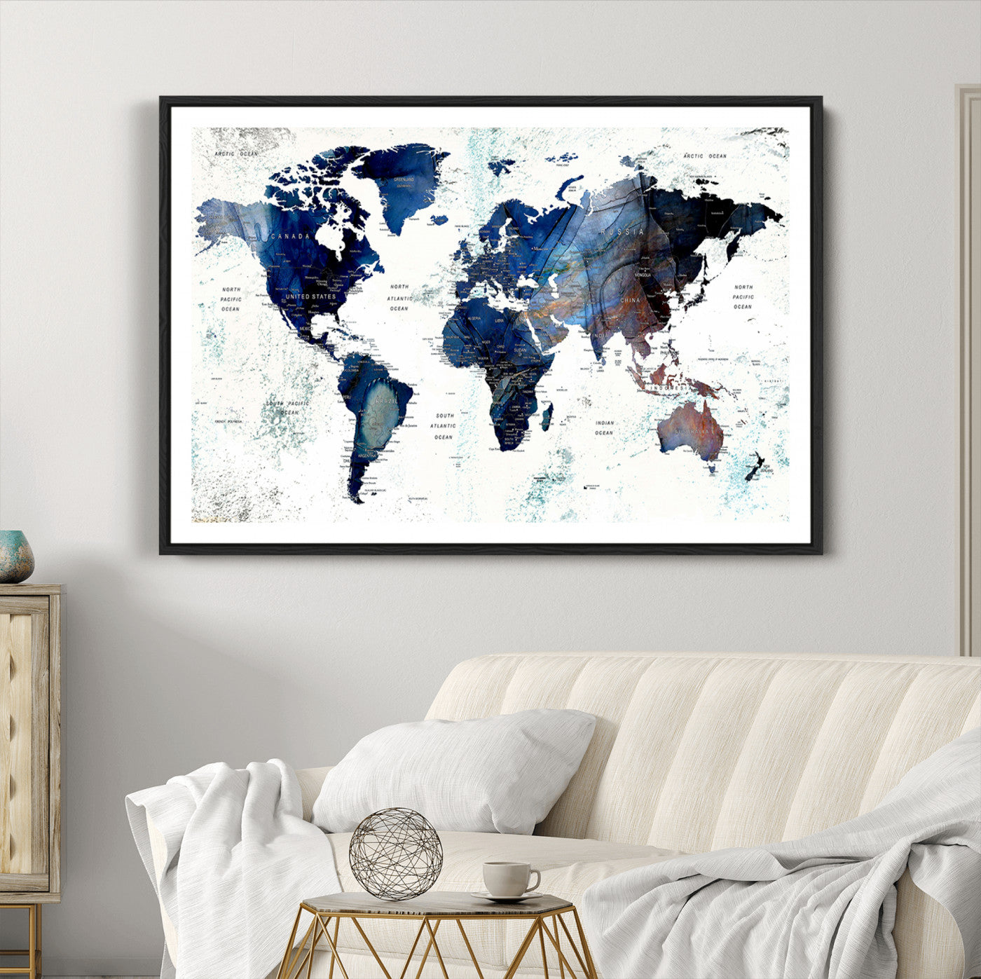 27071-MGC-FP-36x24_Black-Push Pin World Map Canvas Print – Framed Wall Art for Couples to Track Their Travels – Anniversary Gift or Home Adventure Decor