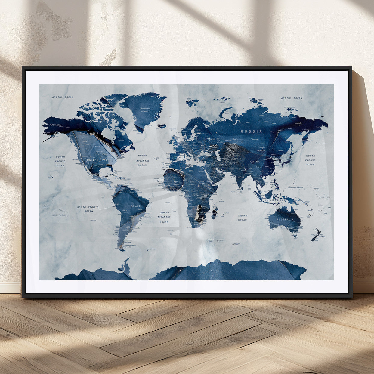 MGC-FP-36x24 - Push Pin World Map Canvas Print – Framed Wall Art for Couples to Track Their Travels – Anniversary