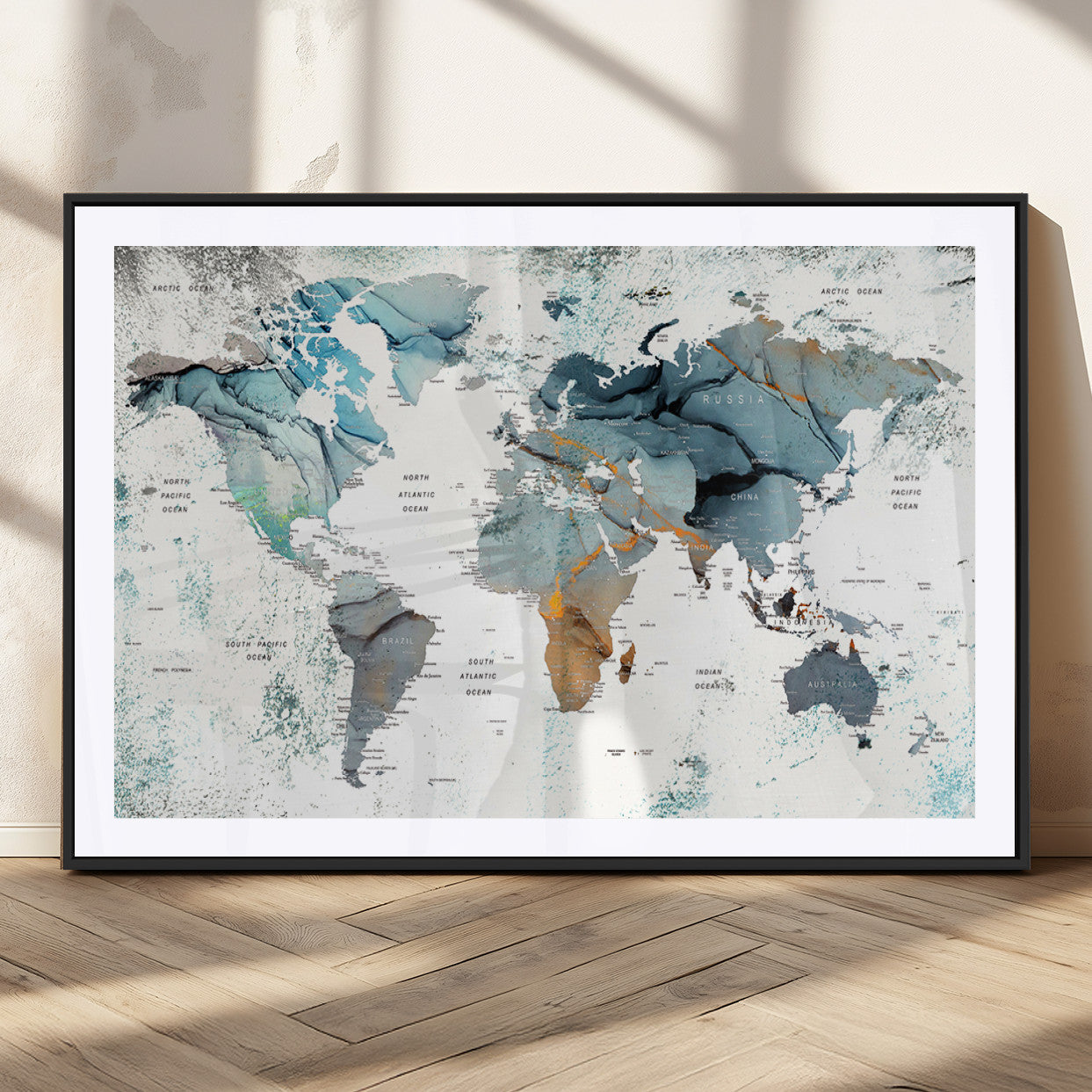 MGC-FP-36x24 - Push Pin World Map Canvas Print – Framed Wall Art for Couples to Track Their Travels – Anniversary