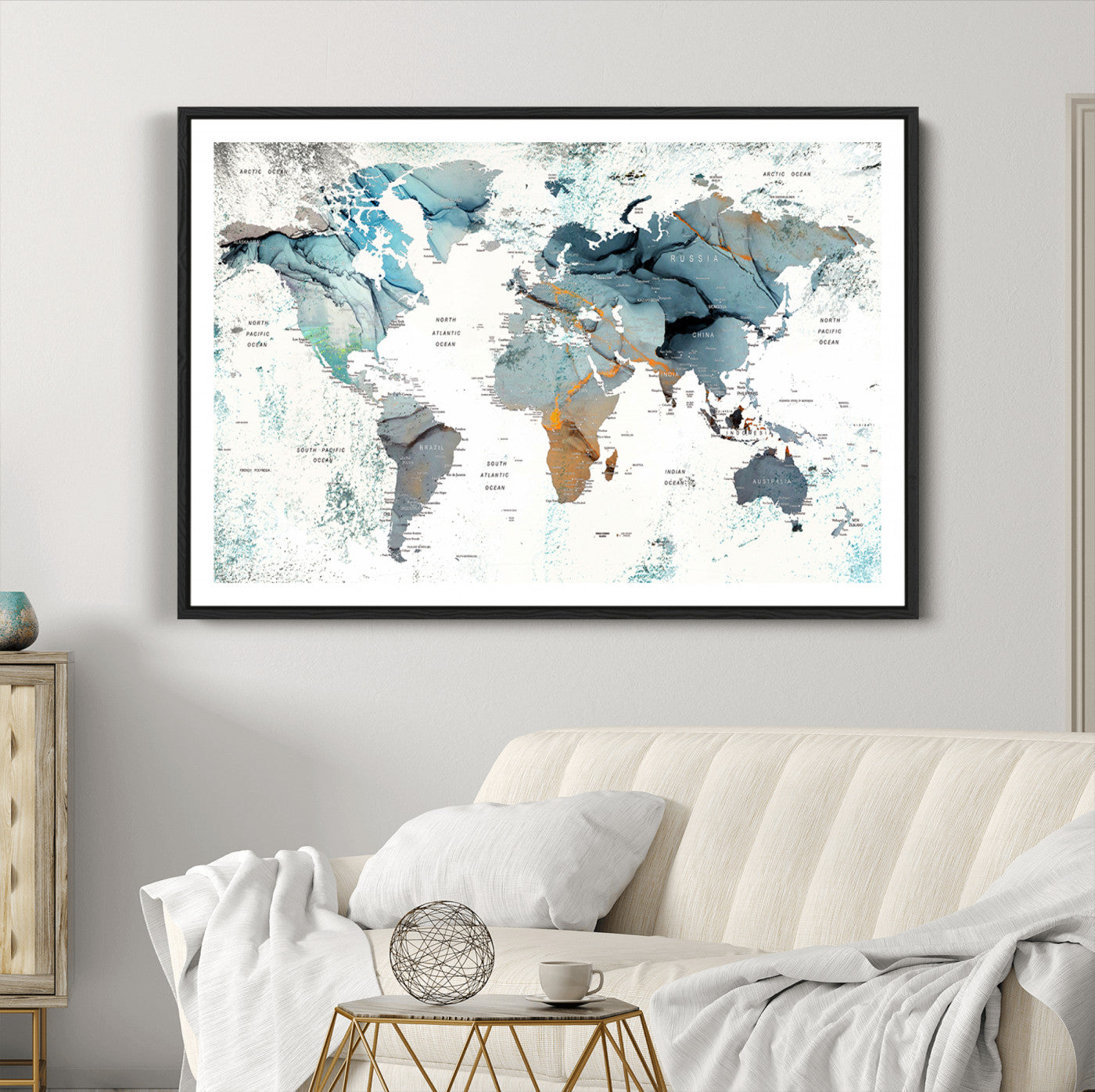 48730-MGC-FP-36x24_Black-Push Pin World Map Canvas Print – Framed Wall Art for Couples to Track Their Travels – Anniversary Gift or Home Adventure Decor