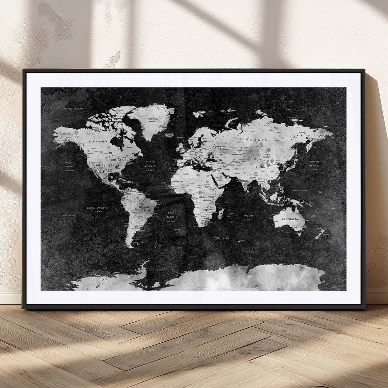 MGC-FP-36x24 - Push Pin World Map Canvas Print – Framed Wall Art for Couples to Track Their Travels – Anniversary
