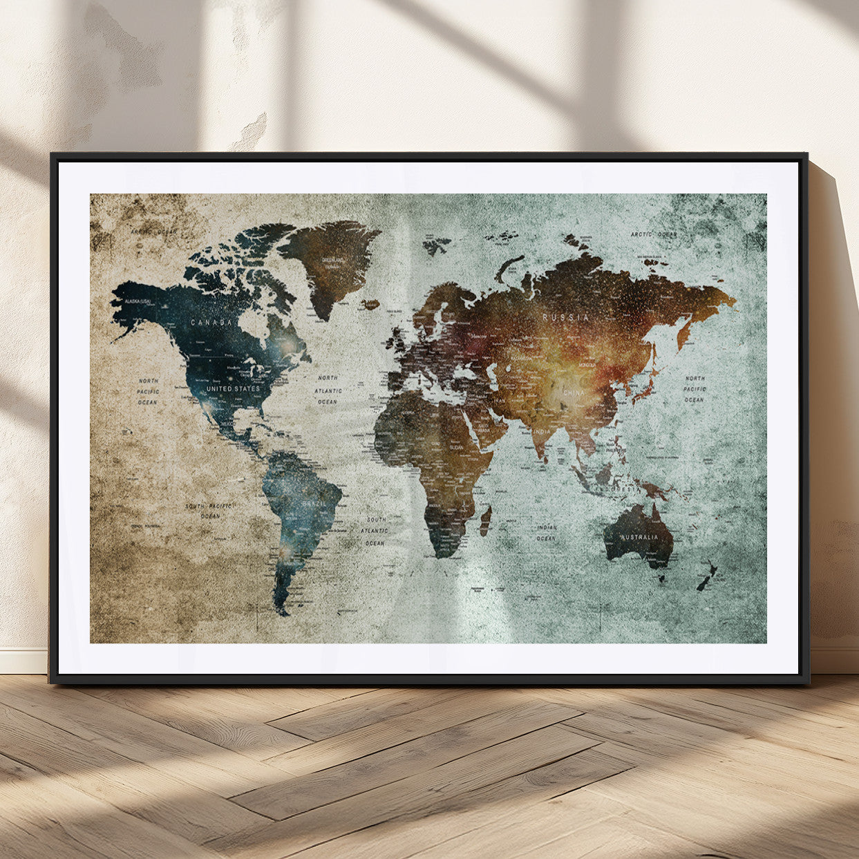MGC-FP-36x24 - Push Pin World Map Canvas Print – Framed Wall Art for Couples to Track Their Travels – Anniversary