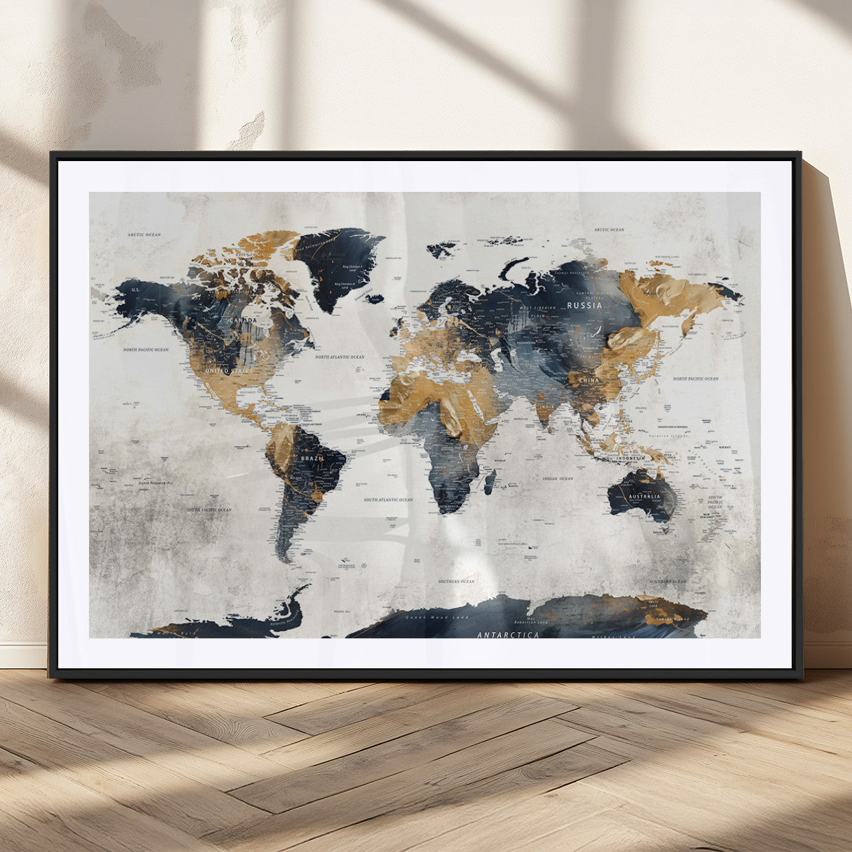 MGC-FP-36x24 - Push Pin World Map Canvas Print – Framed Wall Art for Couples to Track Their Travels – Anniversary