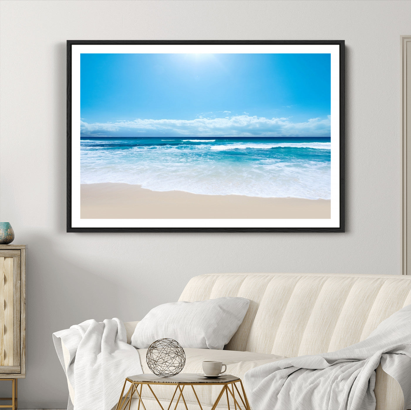 45929-MGC-FP-36x24_Black-Wall Art Canvas Print Shiny Blue Sea and Beach