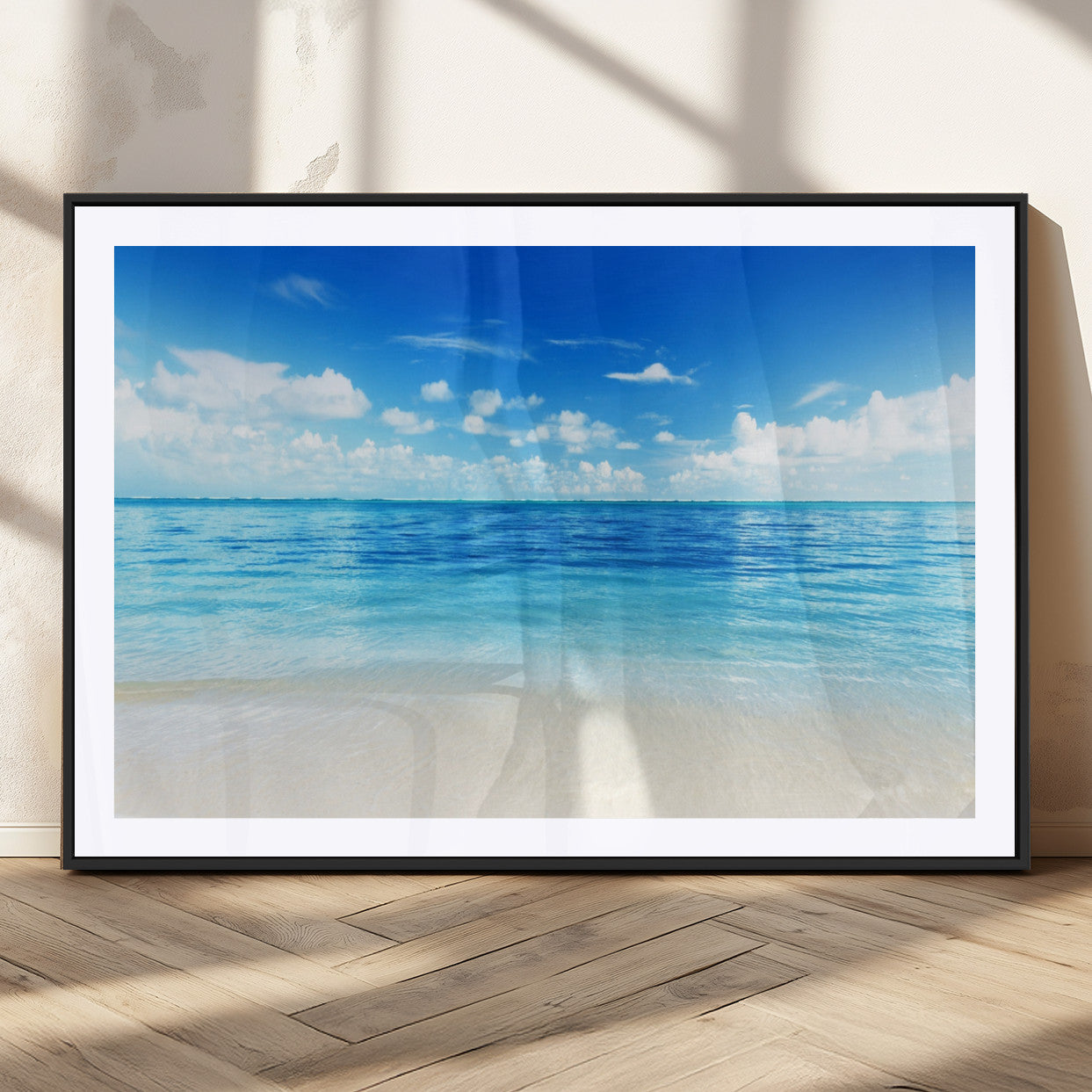 MGC-FP-36x24 - Beach Scene Canvas Wall Art Print – Tranquil Ocean Horizon and White Sand Beach Wall Decor for Home
