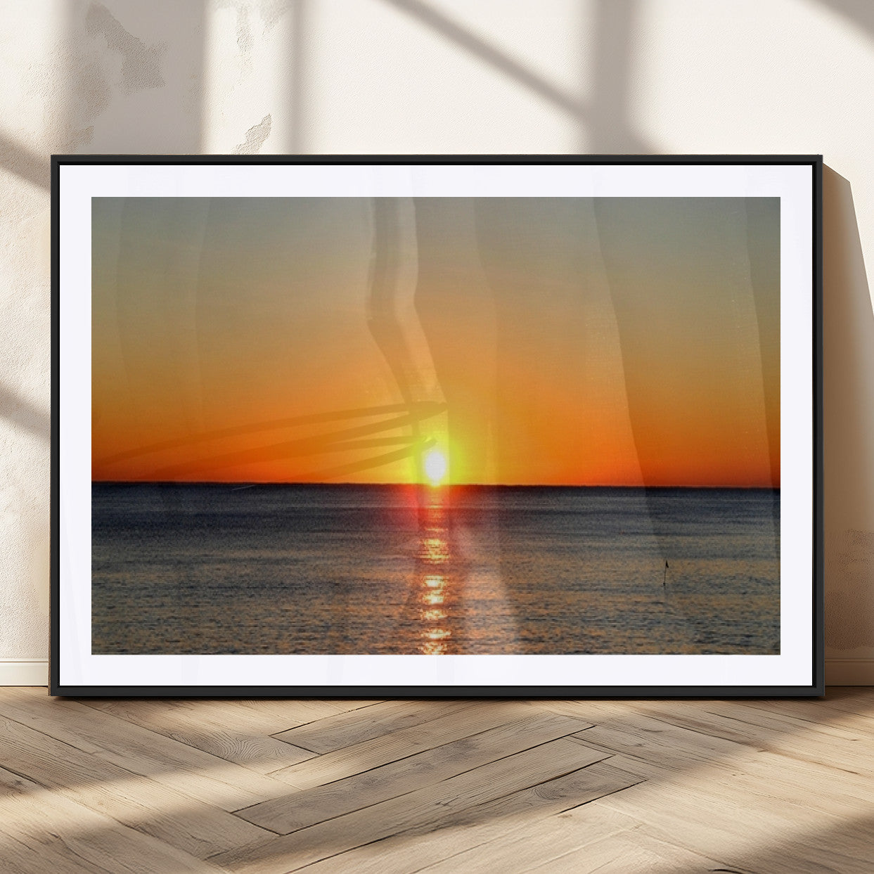54676-MGC-FP-36x24_Black-Golden Horizon Sunset Over Ocean Wall Art Canvas Print – Tropical Beach Canvas Wall Art – Giclee