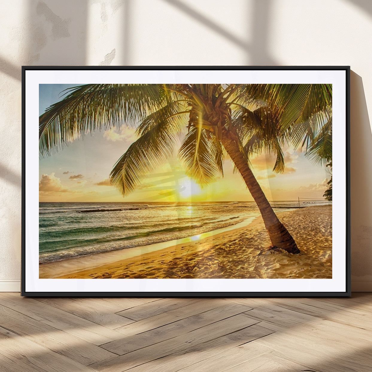 MGC-FP-36x24 - Beach Sunset Canvas Wall Art Print - Tropical Beach Canvas Wall Art Print – Vibrant Palm Trees and
