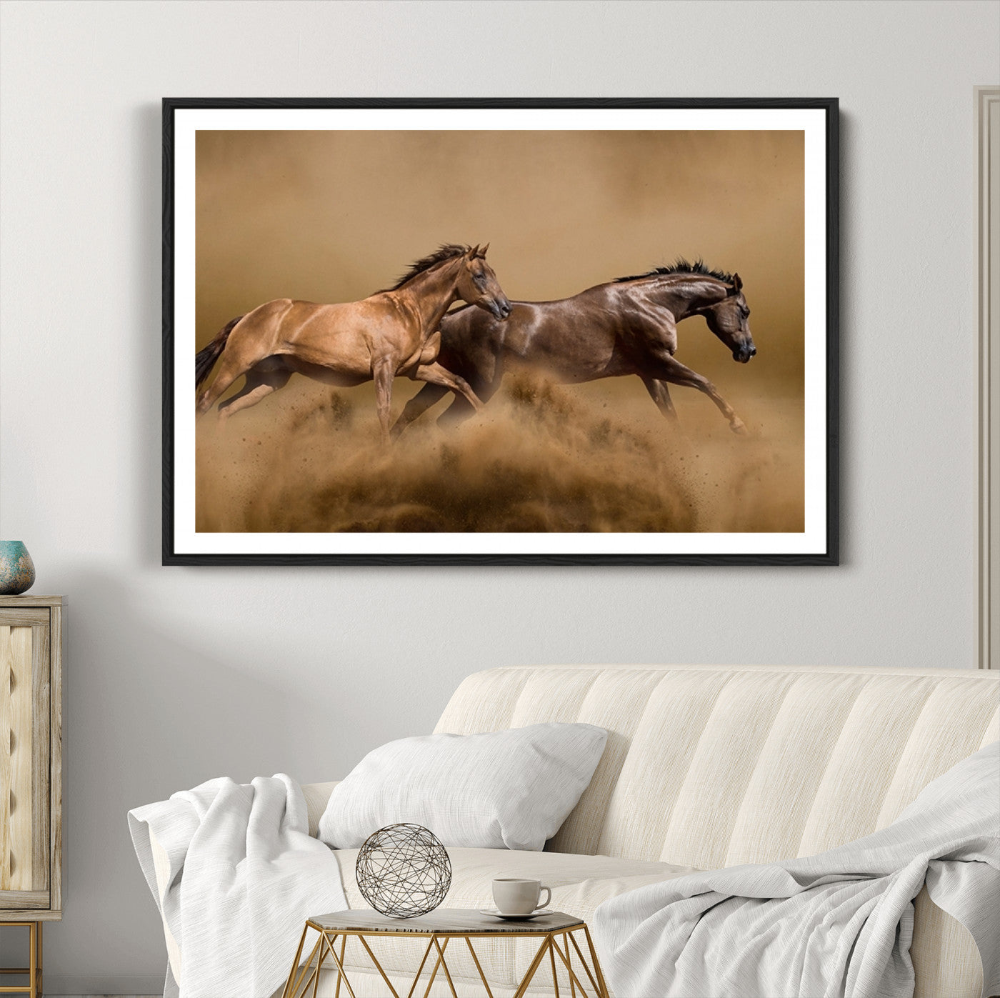 53721-MGC-FP-36x24_Black-Large Wall Art Animal Canvas Print - Two Running Brown Horses